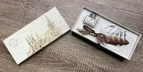 Miniatura 11 de hhhouu Feather Pen and Ink Set, Quill Pen Set Antique Dip Pen with Ink and 6 Replacement Nibs 6pcs Nibs Calligraphy Pens for Beginners HO-Q-300