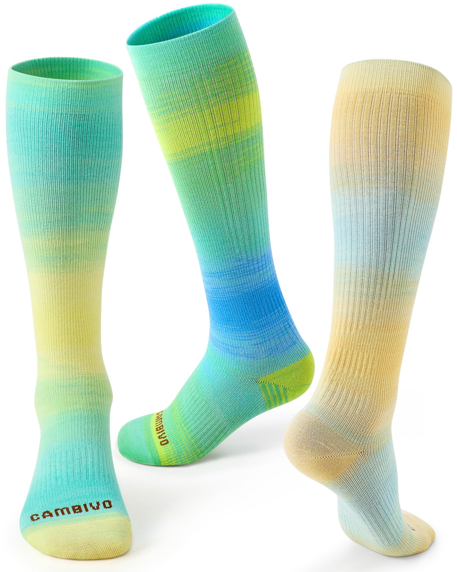Cambivo Unisex Seabreeze Mix 3 Pairs Compression Socks For Women & Men, 15-20 Mmhg Graduated Flight Socks With Arch Support For Travel, Work & Daily Wear