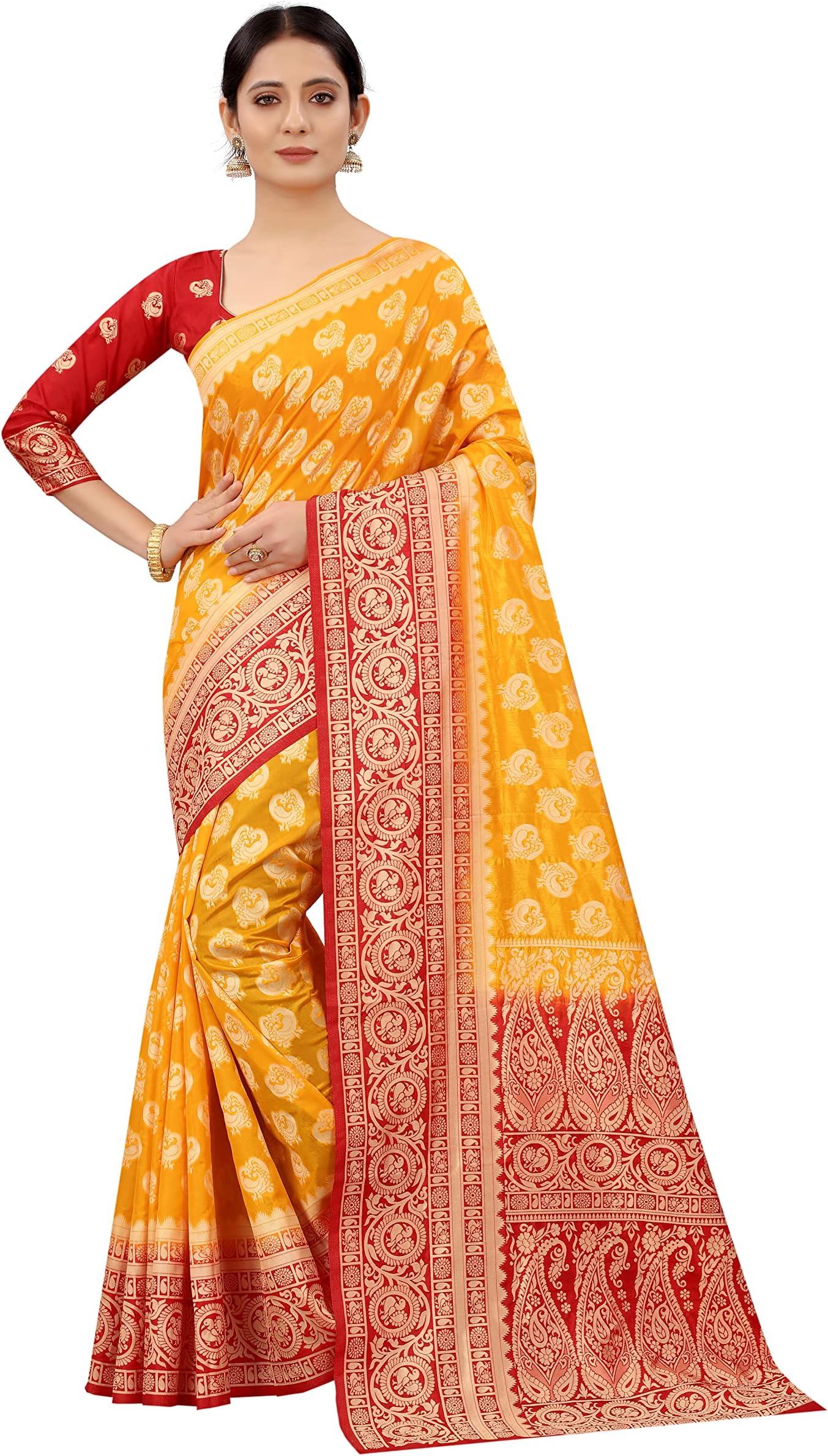 SATYAM WEAVESwomen's ethnic wear kanjivaram jacquard cotton silk saree. (Ravi)