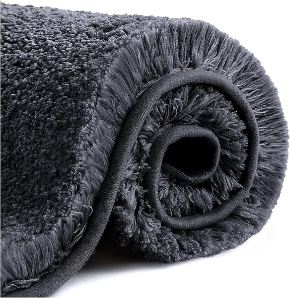 VANZAVANZU Alfombra de Ducha Antideslizante Espesa Absorbente Ultra Suave - Alfombrilla de Baño Mullido Microfibra, Lavable a Máquina - 50 x 80cm (Negro) - 1