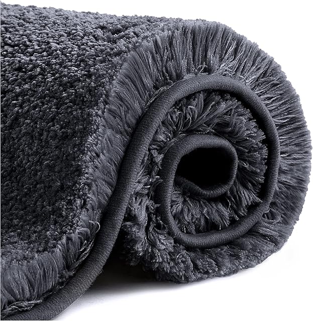 VANZAVANZU Non Slip Bath Mat Thickened Bath Rug for Bathroom Absorbent Ultra Soft Bathroom Mat Rug Fluffy Microfiber Bedside Rug Carpet Floor Mat, Quick-drying, Machine Washable - 60 x 90cm (Black)