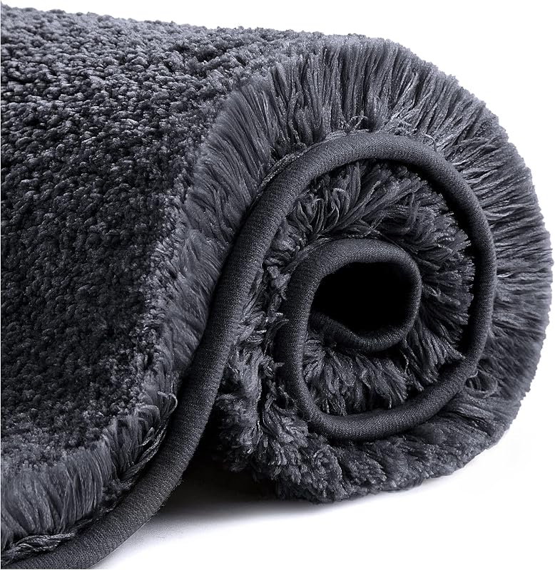 VANZAVANZU Alfombra de Ducha Antideslizante Espesa Absorbente Ultra Suave - Alfombrilla de Baño Mullido Microfibra, Lavable a Máquina - 50 x 80cm (Negro)