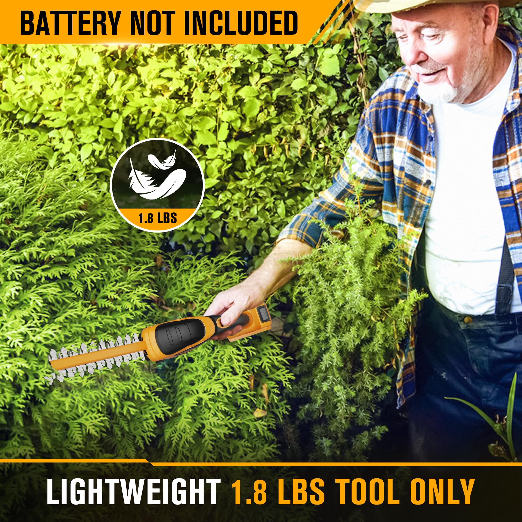 HEINPRO - Cortasetos inalámbrico, compatible con batería DEWALT 20 V MAX (sin batería), cortasetos eléctrico sin cable, cortasetos cortacésped de mano para patio, jardín, césped