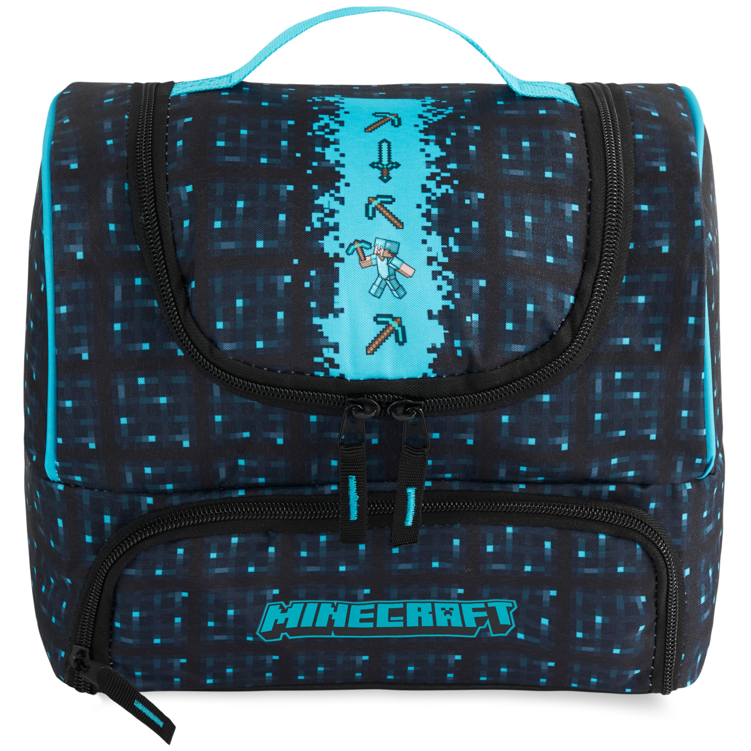 Get Trend Minecraft Kids Insulated Lunch Bag, Dual Compartment Lightweight Cooler Bag with Handle for Kids Lunch Box & Snacks, Travel School & Picnic Food Carrier, Gamer Gifts for Boys (Multi)