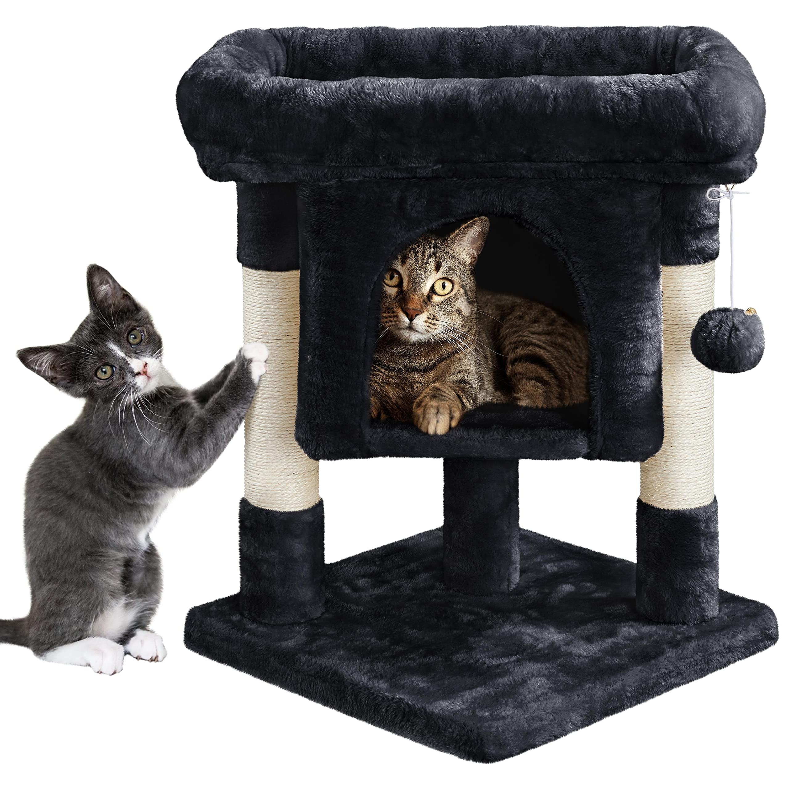 Yaheetech Cat Tree Cat Tower w/Sisal Scratching Post Condo House Comfy Top Platform Furry Hanging Ball Functional Scratching Tree for Kittens