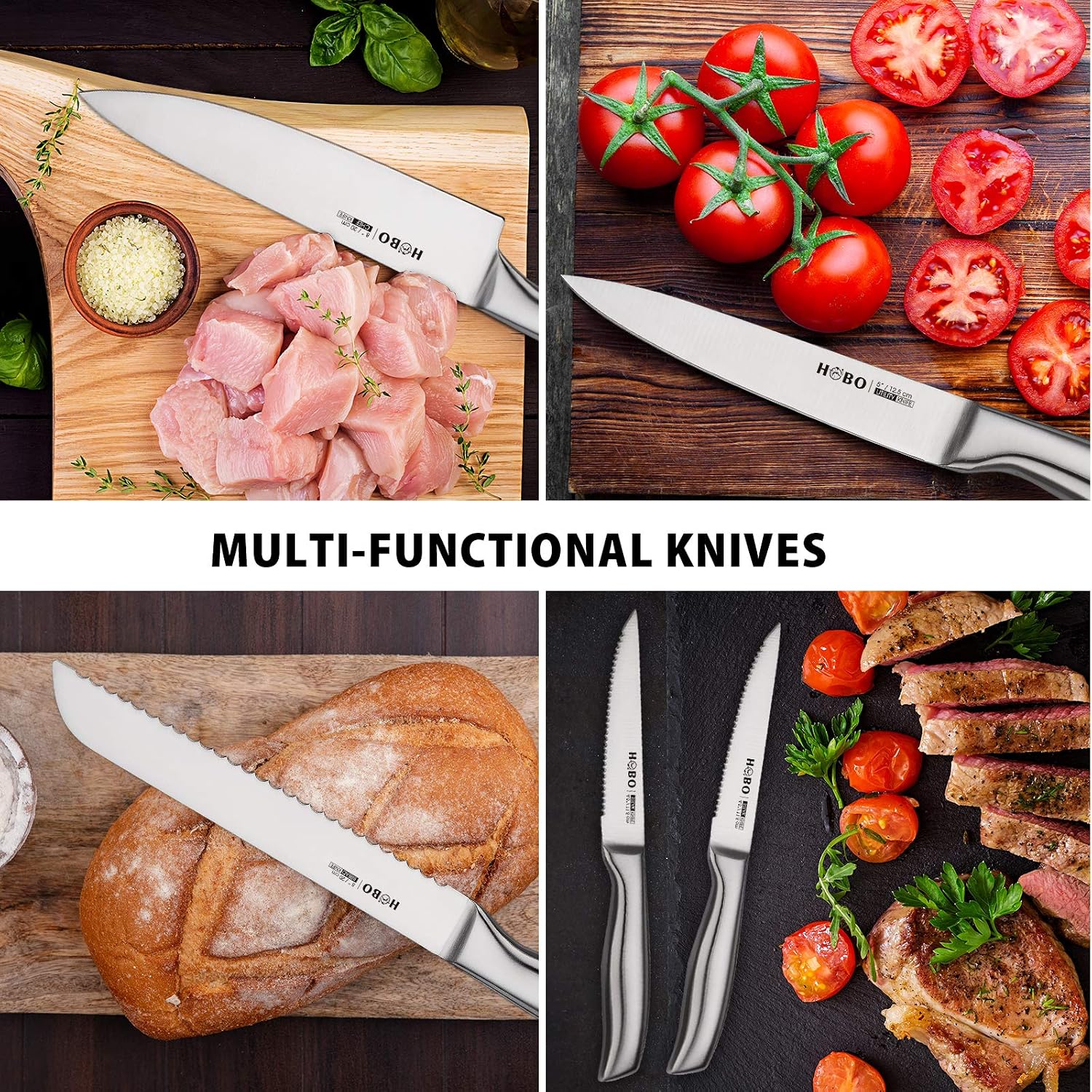 Greatest Product Knife Set, HOBO 14-Piece Kitchen Knife Set with Block Wooden, Manual Sharpening for Chef Knife Set, Self Sharpening for Chef Knife Set, Japan Stainless Steel, Boxed Knife Sets