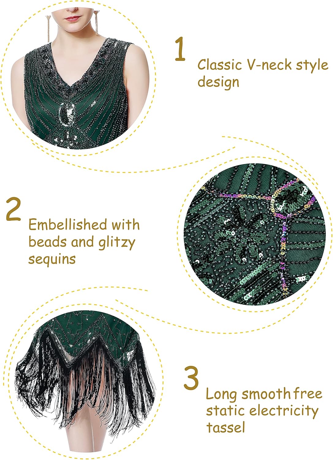 Metme Women's Flapper Dress 1920s V Neck Beaded Fringed Gatsby Theme Roaring 20s Dress for Prom - Image 5