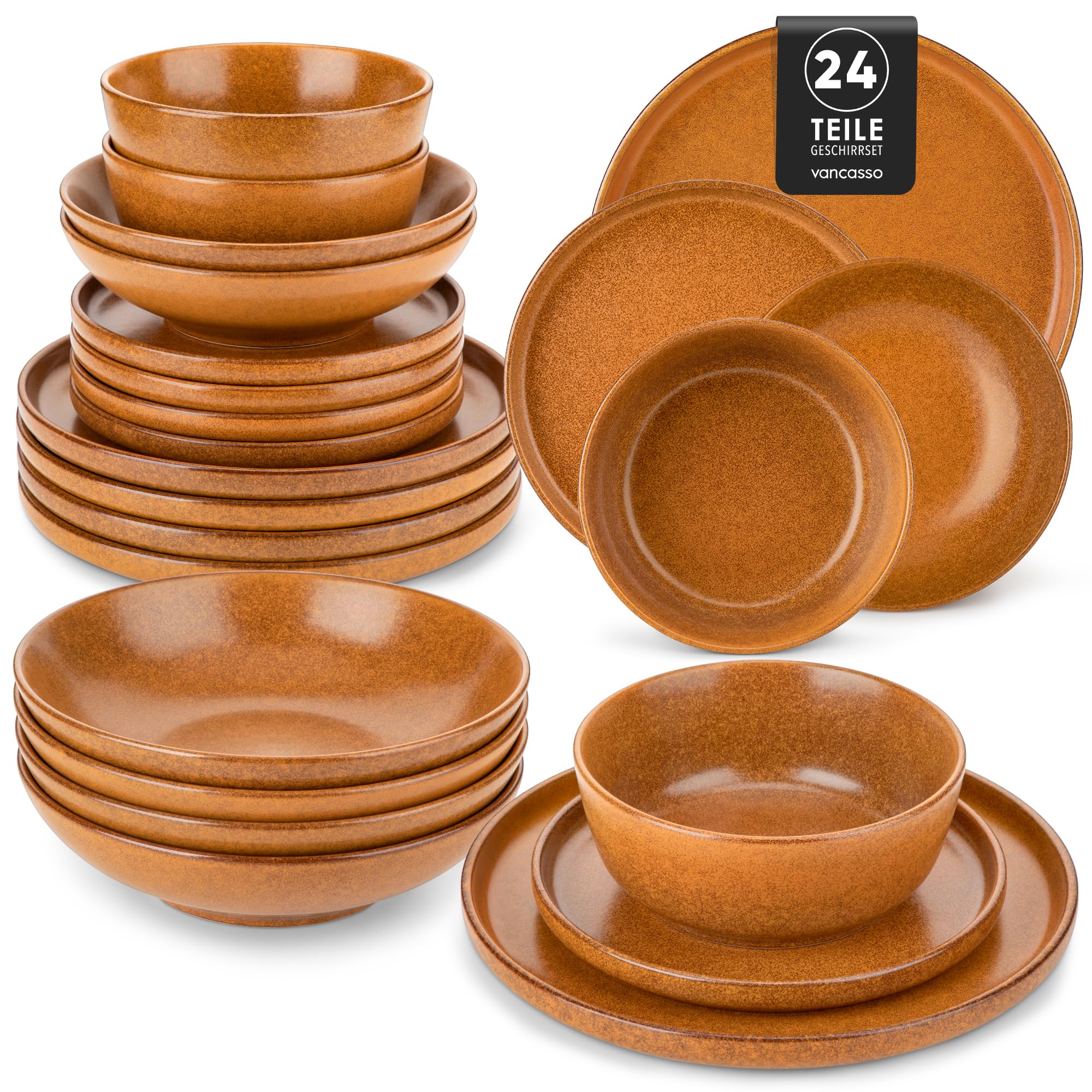 vancasso Zermatt 24 Pieces Dinner Set for 6, Reactive Glaze Stoneware Plates and Bowls Set, Yellow Crockery Set with Dinner Plates, Dessert Plates, Soup Bowls & Cereal Bowls