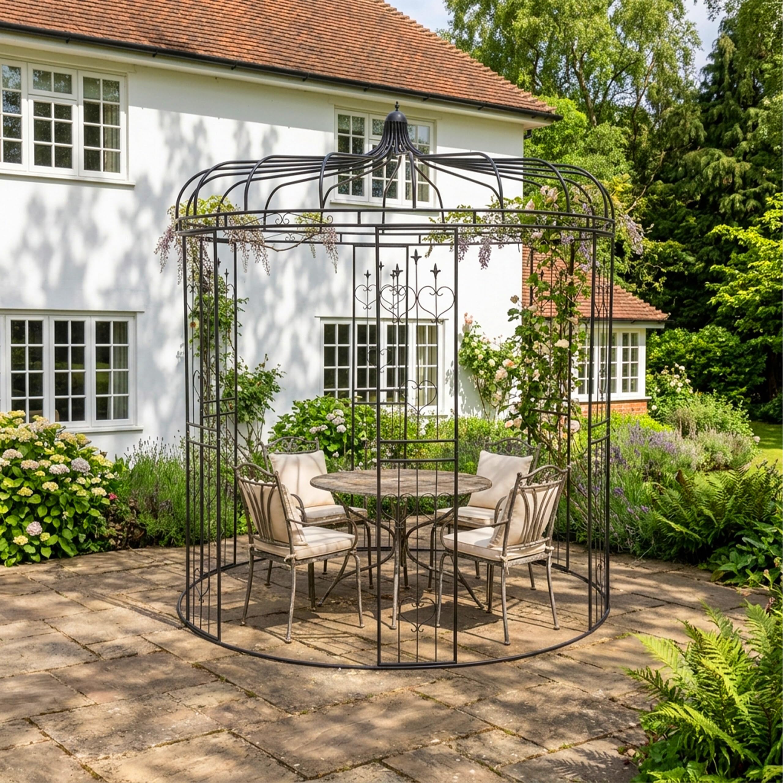 Relaxdays Pavillon à Roses en métal, 271 x 232 cm, Noir, Arceau de Jardin Vintage pour Plantes grimpantes