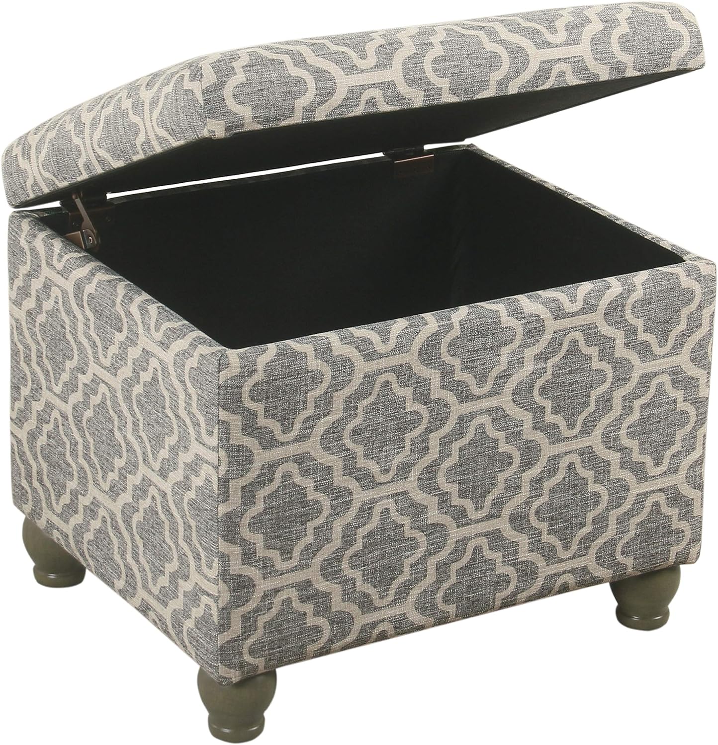 Gray Geometric Wood Storage Ottoman with Hinged Lid
