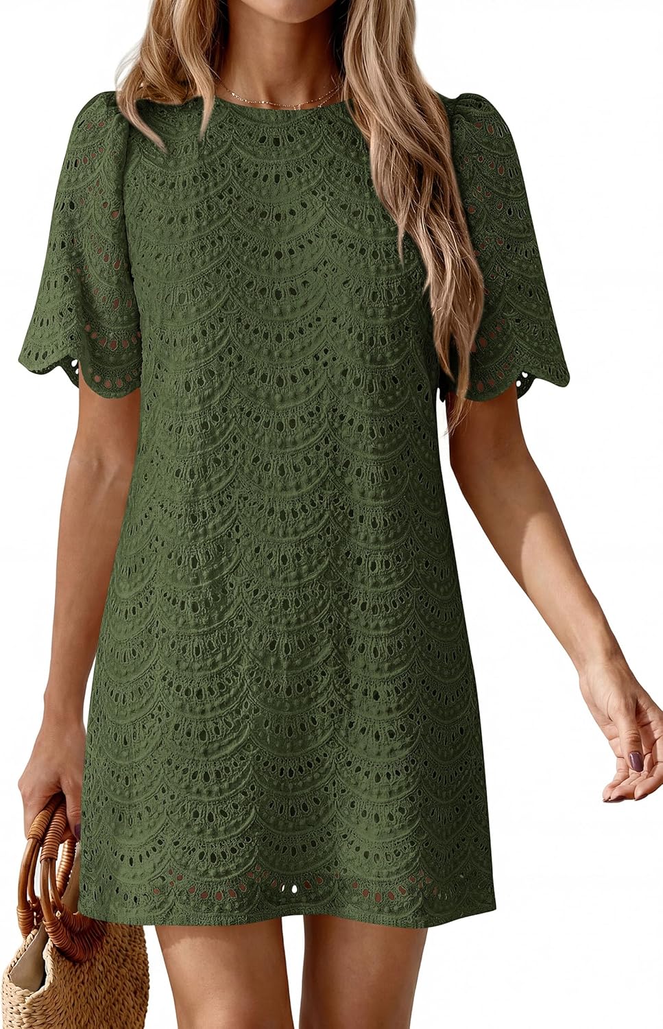 PRETTYGARDEN Women's 2026 Summer Casual Short Dresses Embroidered Lace Short Sleeve Boho Mini Dress Beach Vacation Clothes - Image 4