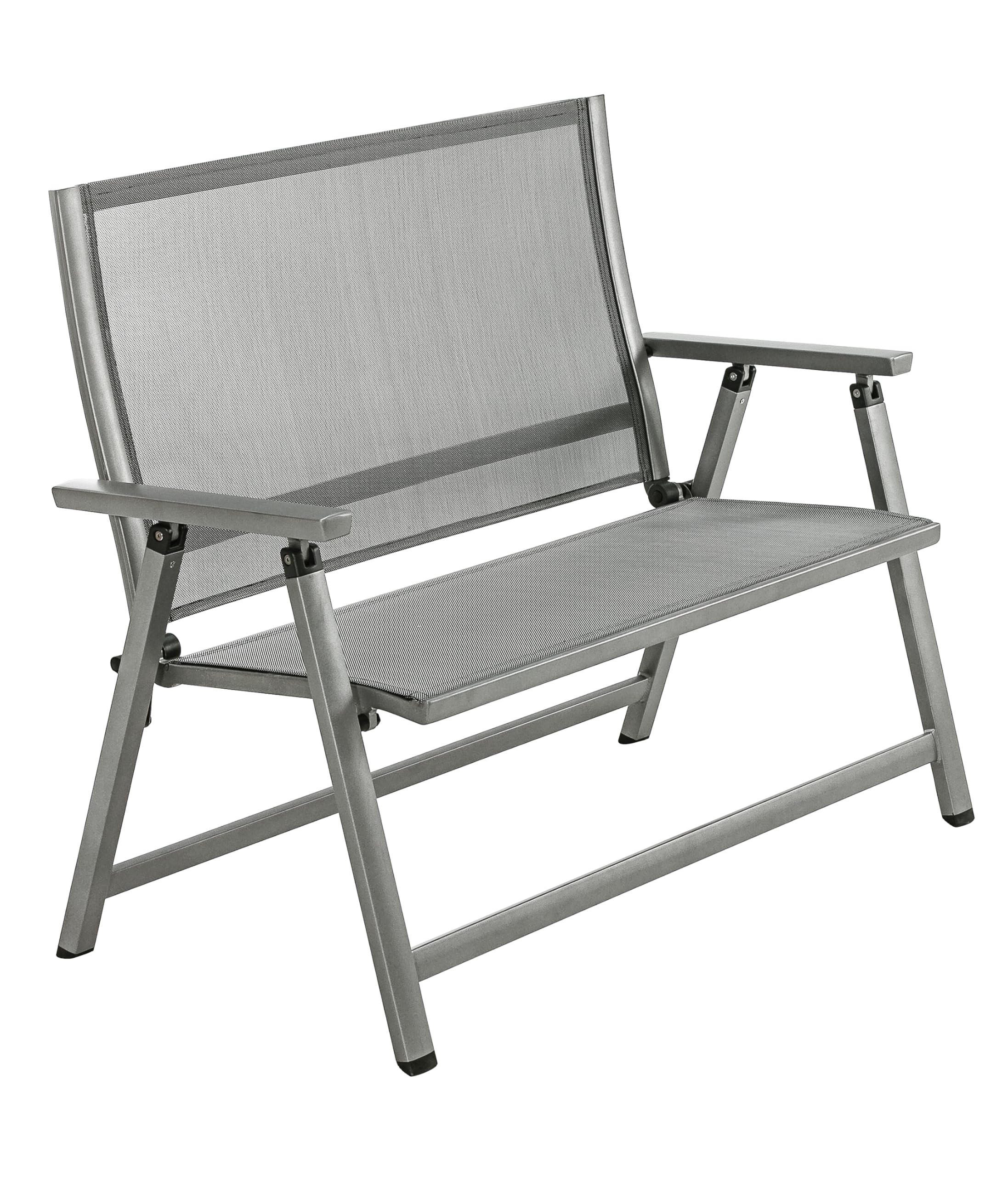 Dehner Klappbank Chicago | 2-Sitzer mit Rückenlehne und Armlehnen | komfortable Sitzbank | klappbar, wetterfest | Aluminium, Textilene | Gartenbank, Parkbank, Doppelbank | ca. 106 x 97 x 59.5 cm
