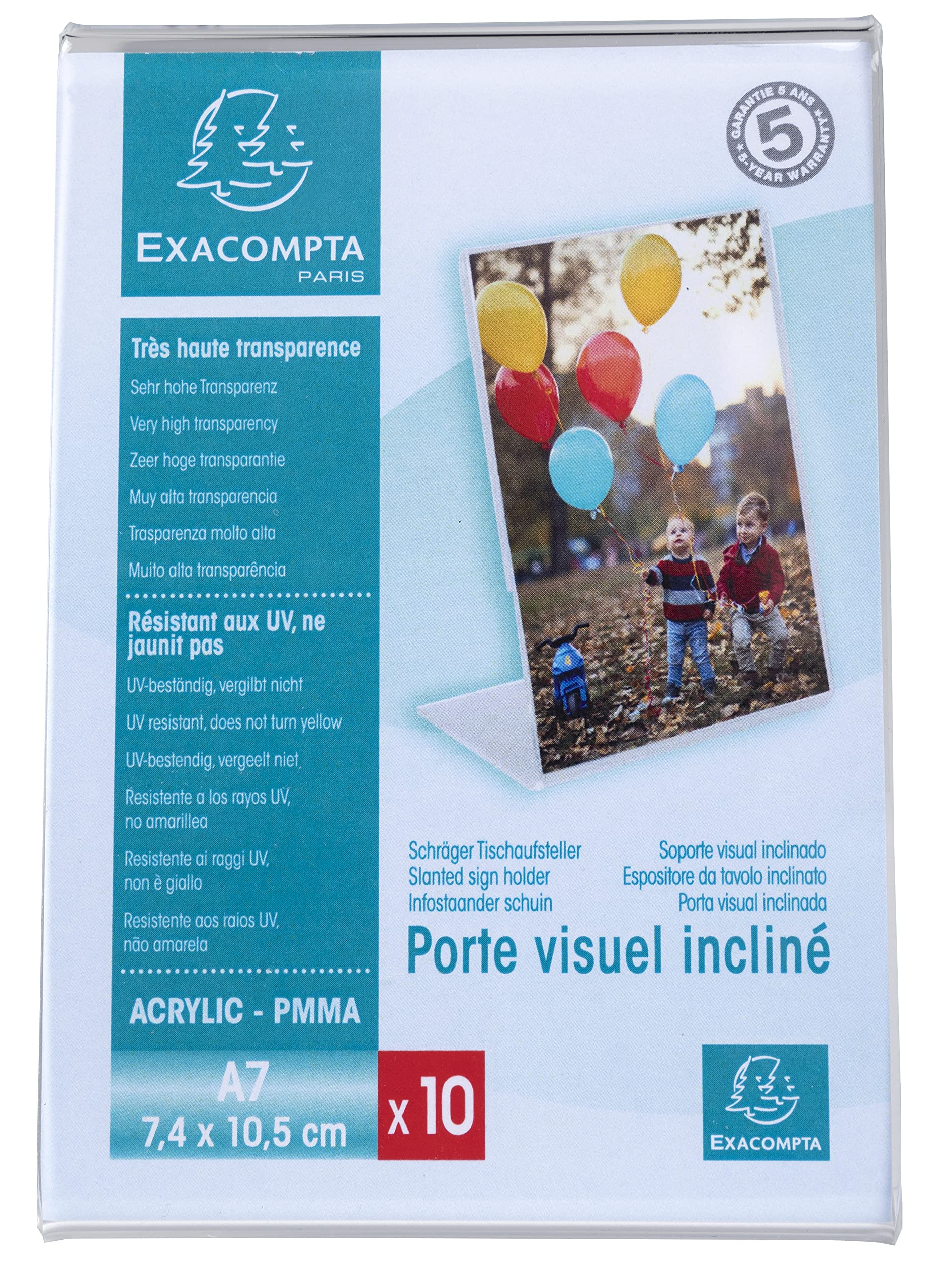 Exacompta 87058HD 10er Pack Prospekthalter DIN A7 Hoch zum Aufstellen aus stoßfestem Acryl Tischaufsteller Flyerhalter glasklar