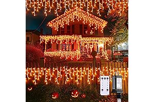 JMEXSUSS 800 Orange LED Icicle Lights Enhance Halloween Spooktacular