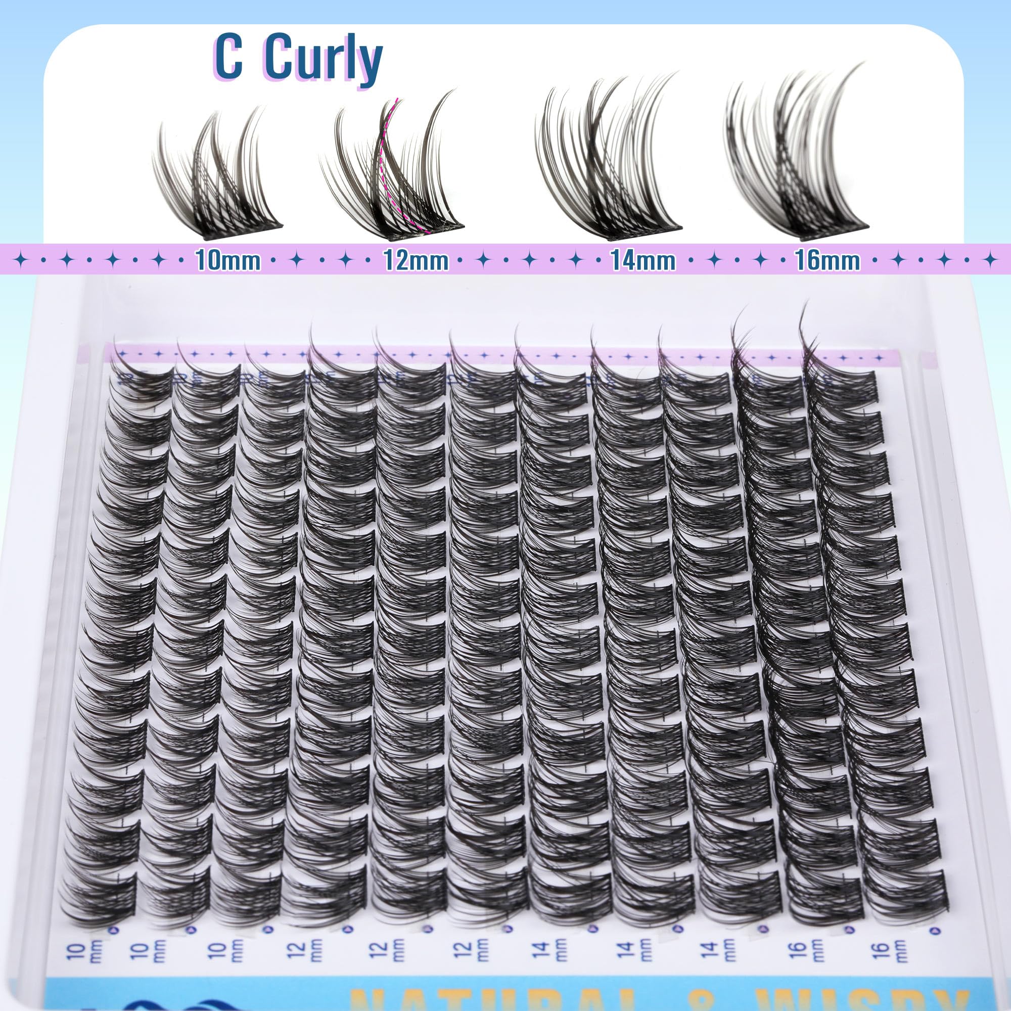 Wispy - Kit di extension per ciglia fai da te, effetto naturale, con ciuffetti a C, volume 10-16 mm, kit per ciglia singole con rimozione ciglia Newcally