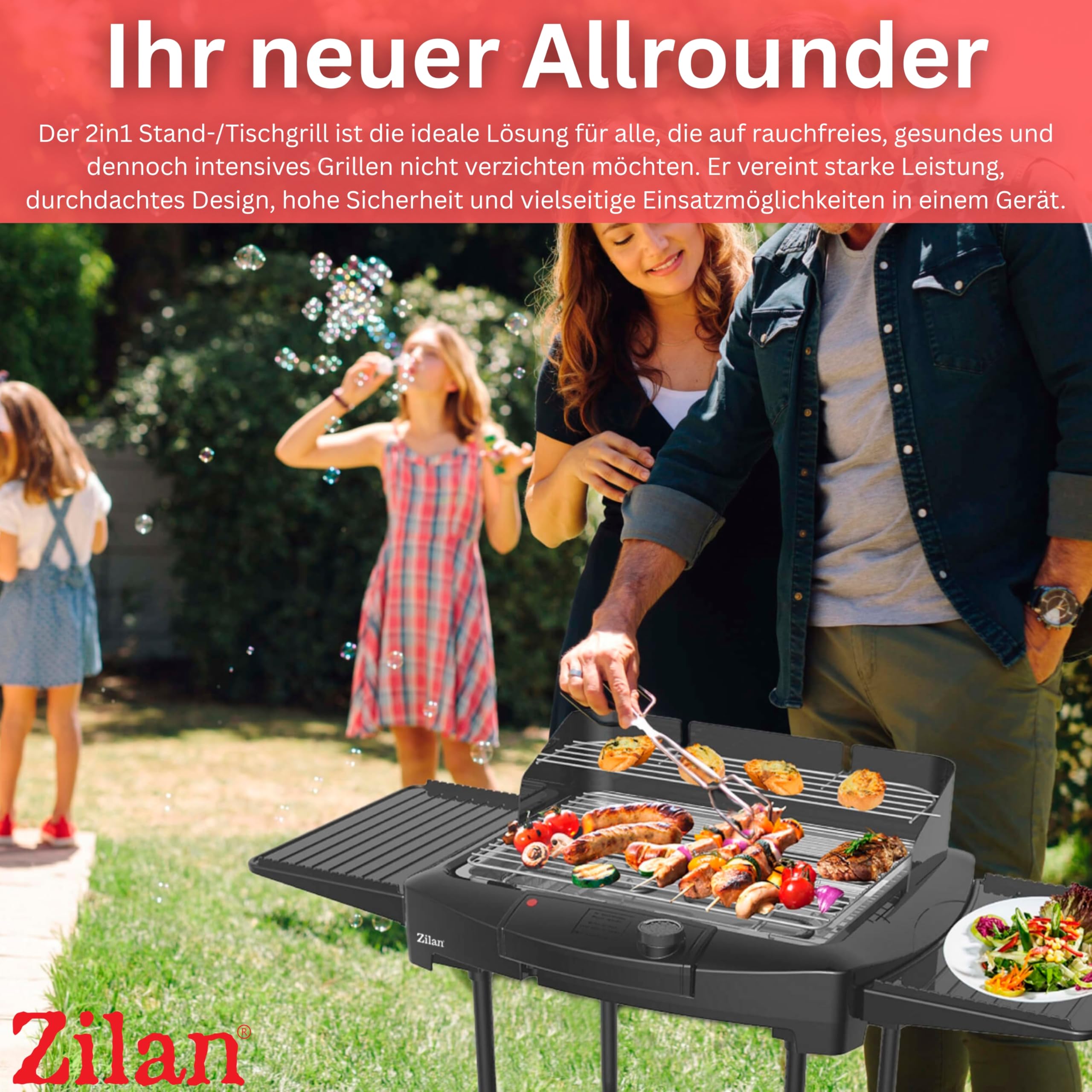 2in1 Elektro Grill Standgrill Tischgrill elektrisch 2.400 Watt - Elektrogrill für Balkon, Draußen... Ansicht 7