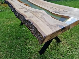 Handmade European Walnut and Epoxy Resin Coffee Table River Table Transparent Epoxy Walnut Wood 2 Extra Coasters and 1Tea Pot Plate