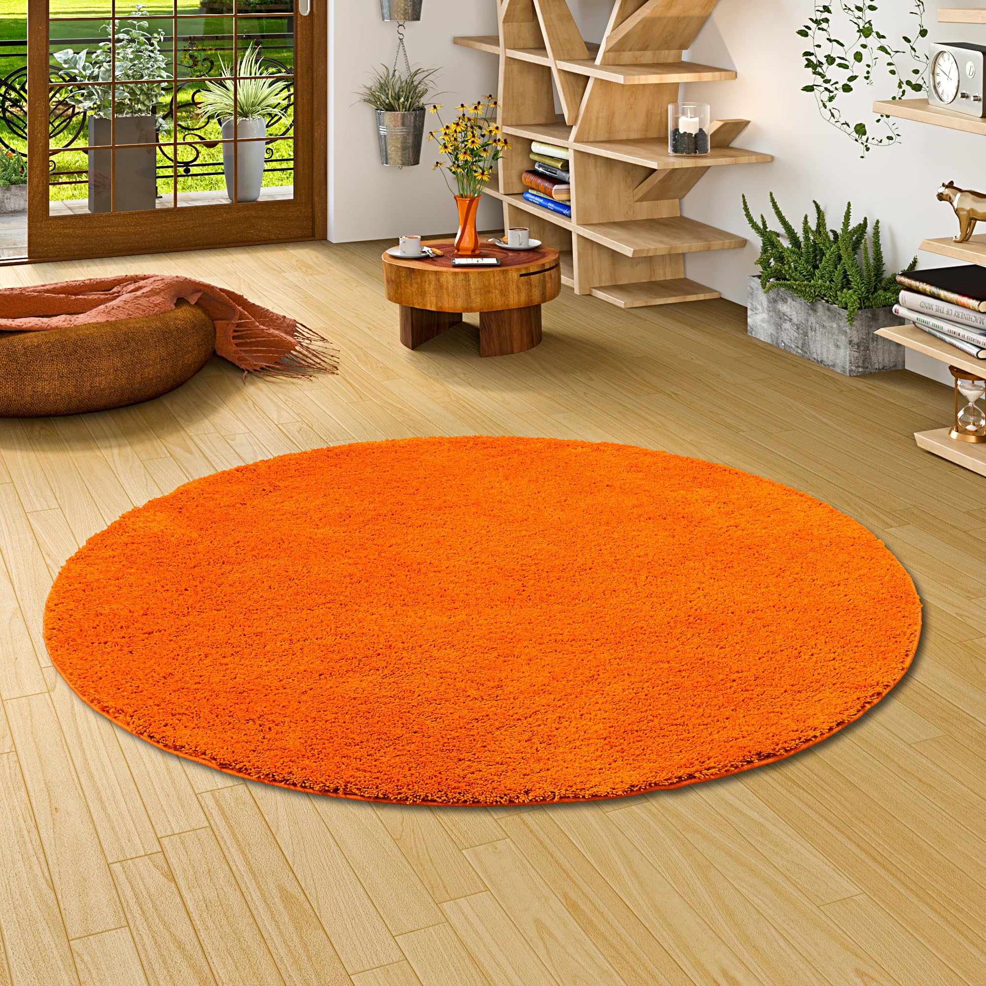 Snapstyle Hochflor Shaggy Teppich Palace Orange Rund in 7 Größen