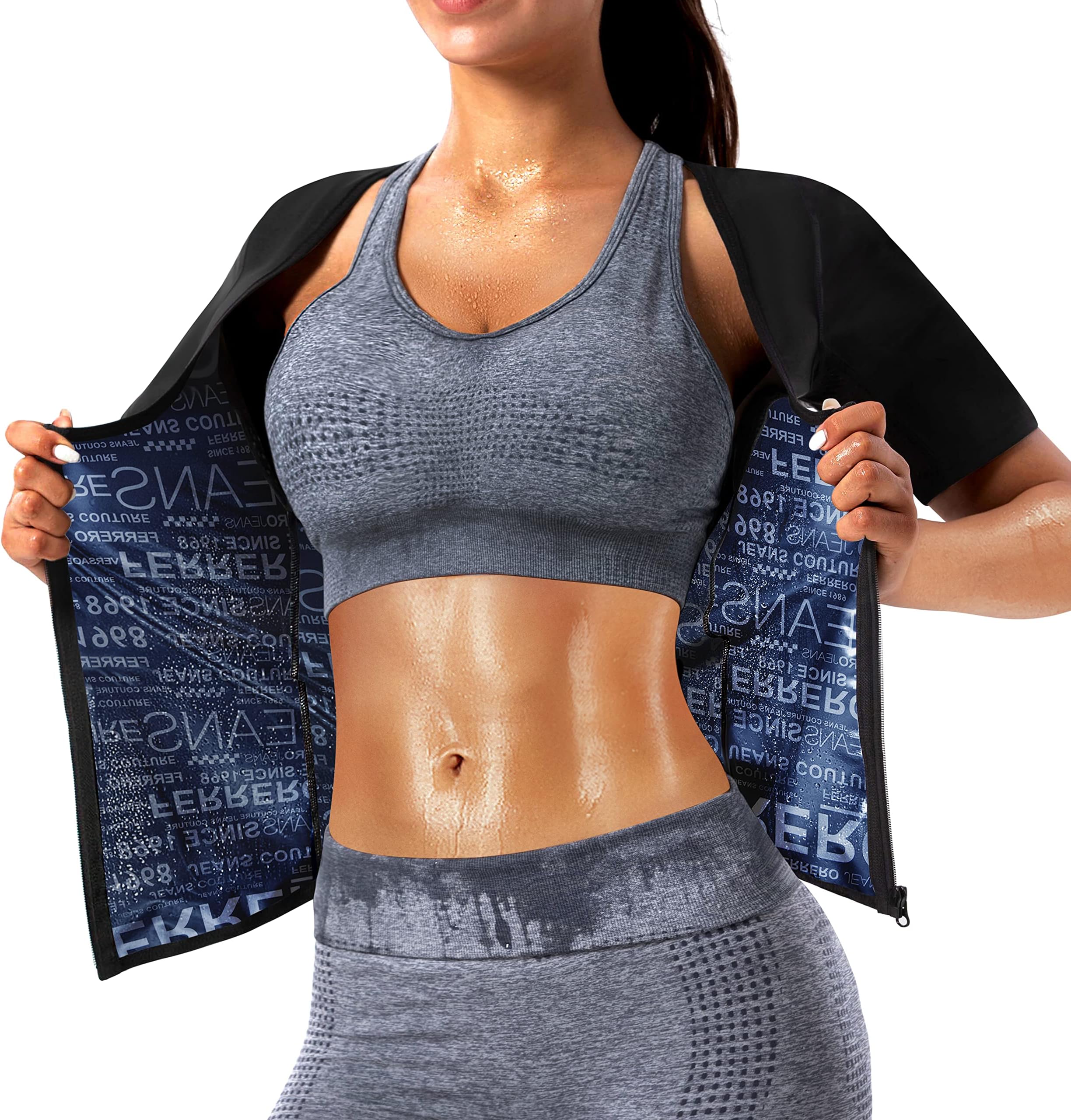 DYUAI Sauna Shirt for Women Weight Loss Sauna Suit for Women Waist Trainer Sweat Vest Workout Body Shaper Zipper