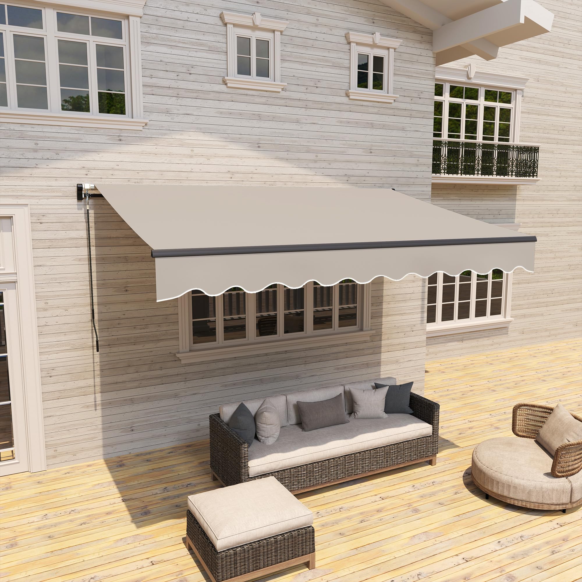 Outsunny Toldo Manual Retráctil 360x220 cm con Manivela de Aluminio Crema | 3 Brazos, Protección UV30+, Toldo Enrollable de Exterior, para Jardín Terraza Ventanas