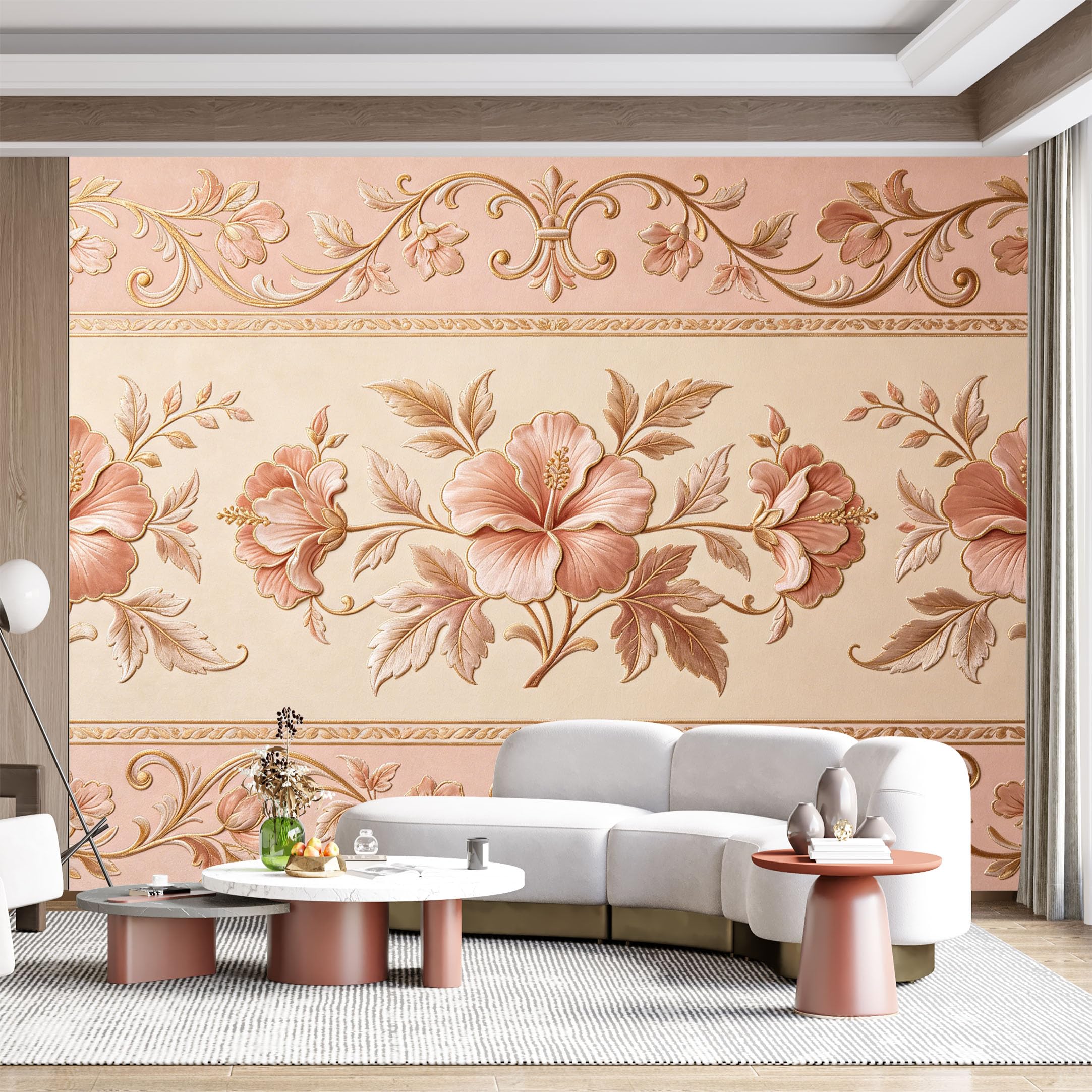 Custom Size Wall Mural Floral Botanical Vintage European Classic Watercolor Embossed SelfAdhesive Wall Fabric Removable for Home Office Decor