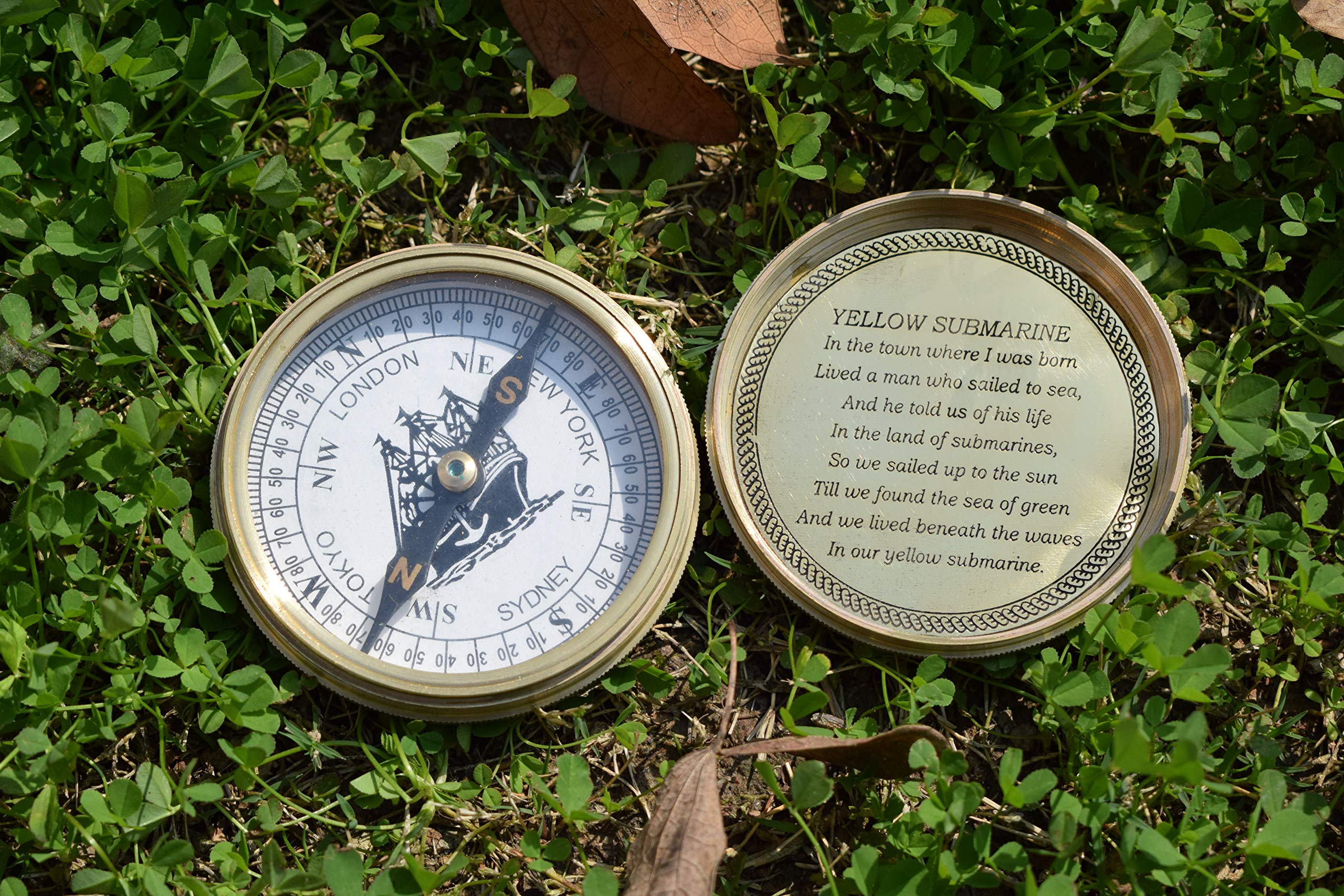 Yaman Antique Collectible Solid Brass Victorian Pocket Compass 1875 Brass Compass