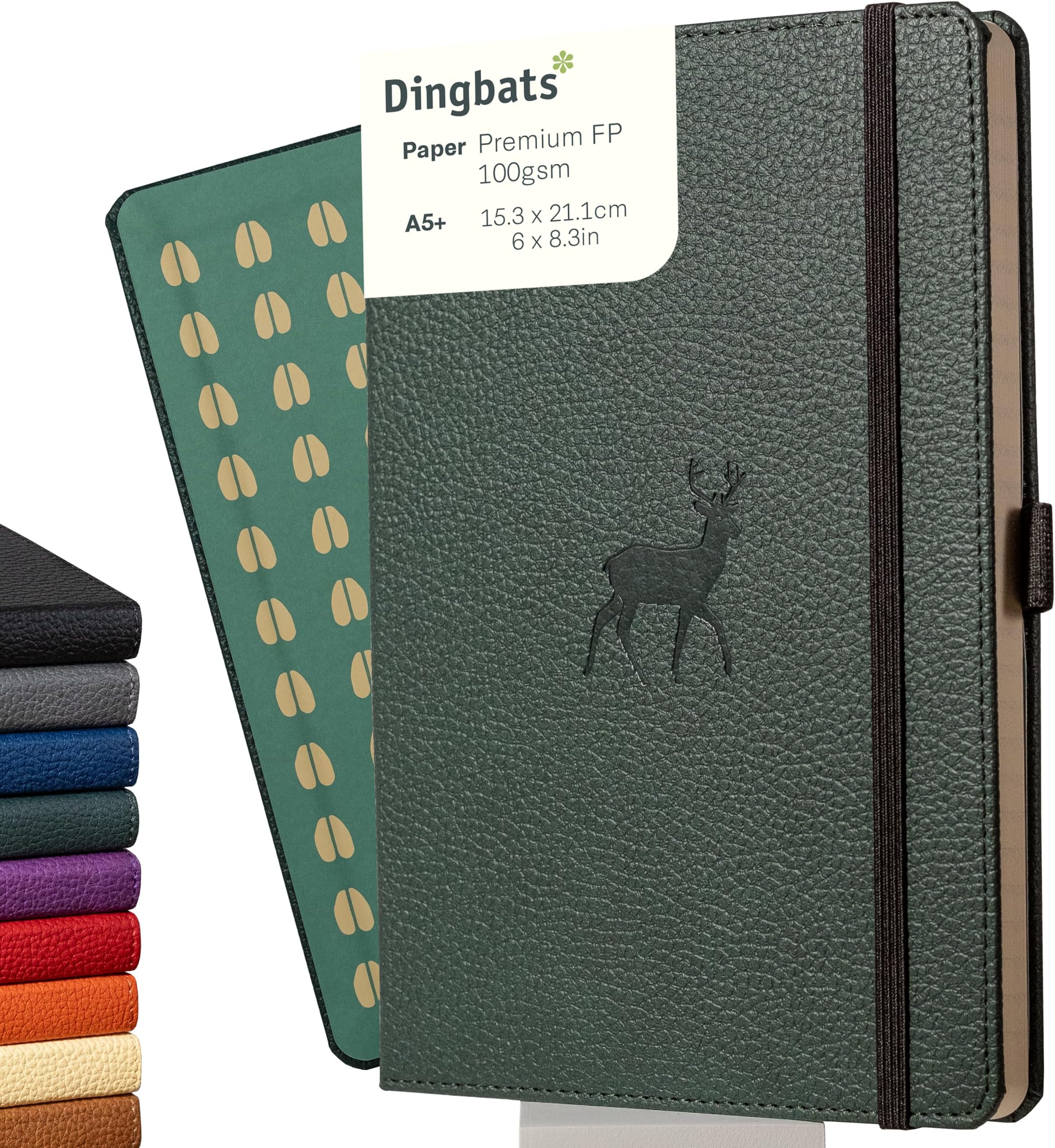 Dingbats* Notebooks Wildlife A5 Green Deer - Dotted