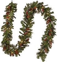 National Tree Company 9ft Pre-Lit Crestwood Spruce Artificial Christmas Garland with 50 Warm White LED Lights, Glitter, Pinecones, Berries & Timer