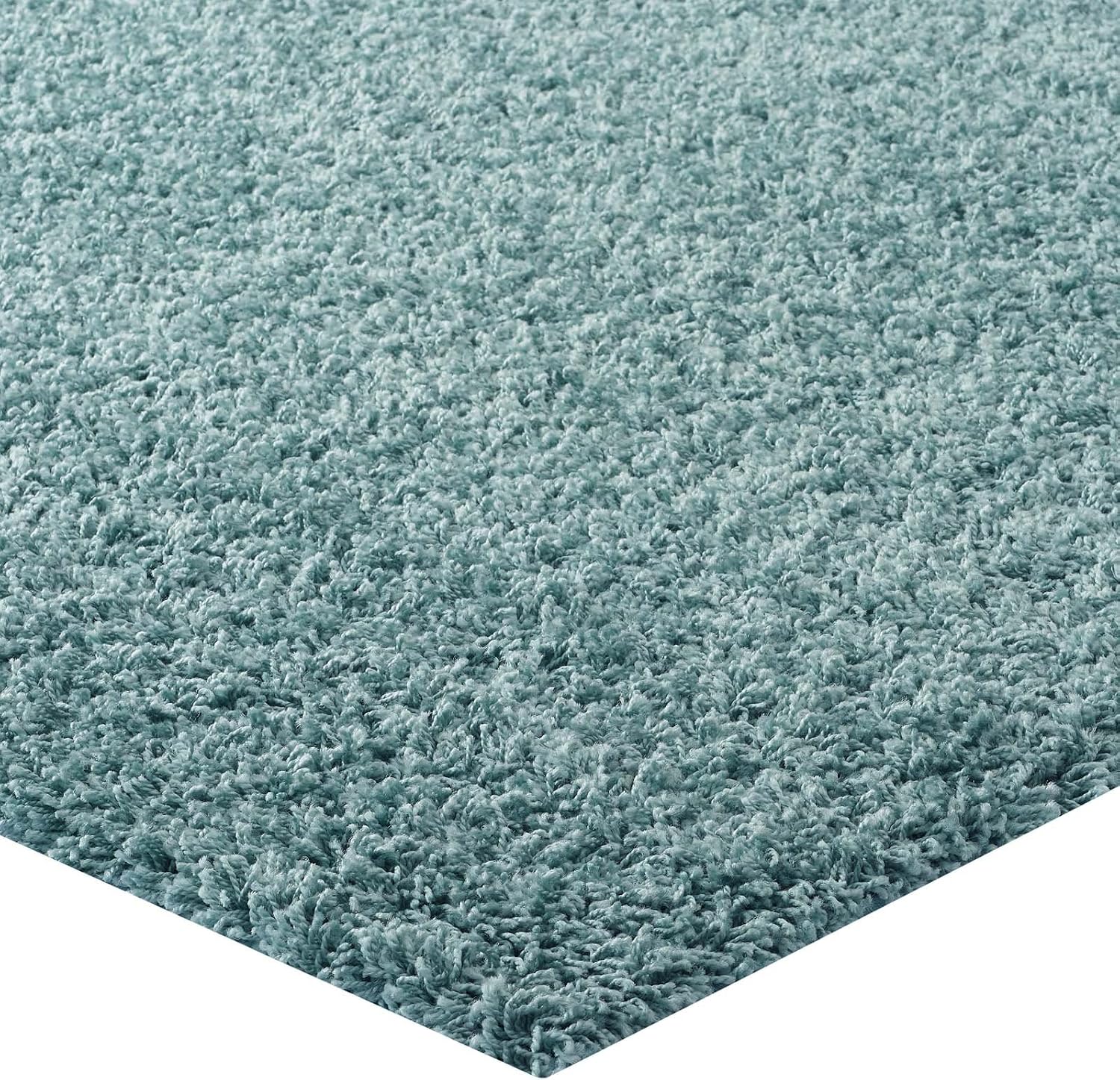 Modway Enyssa 5x8 Solid High Pile Shag Area Rug With In Aqua Blue and Ivory