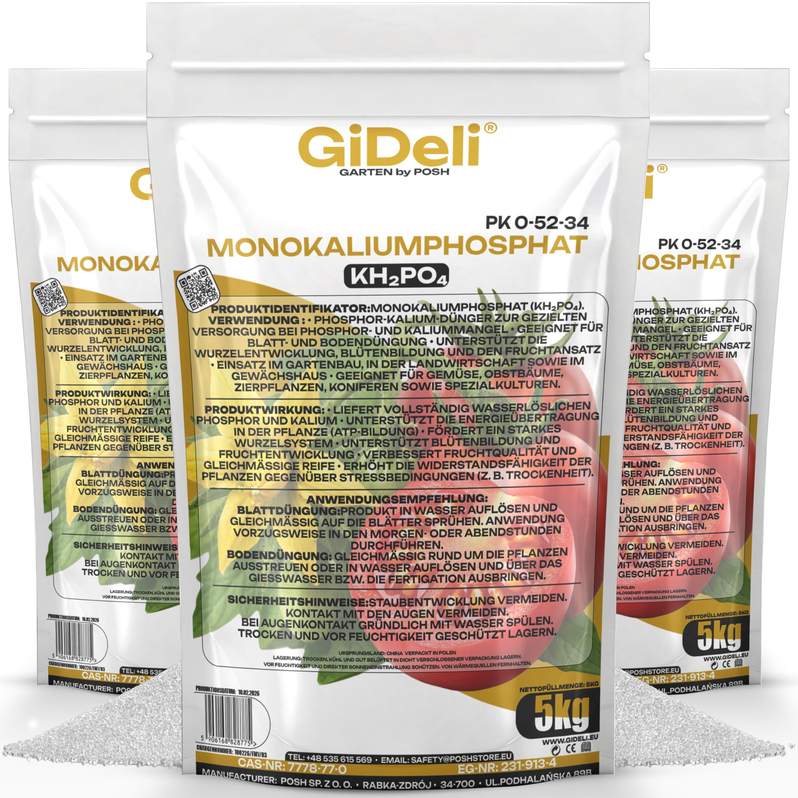 GiDeli Fosforan monopotasowy 3x5kg – nawóz fosforowy o szerokim spektrum zastosowania, nawóz potasowy, który poprawia smak owoców i warzyw