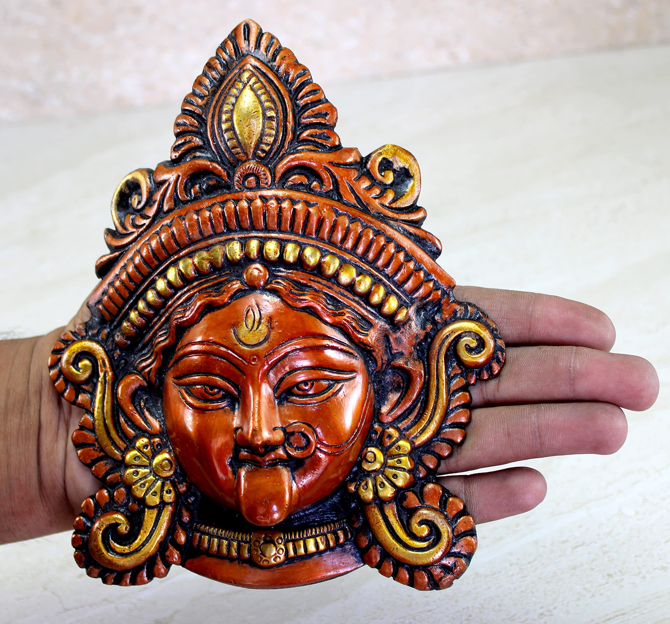 ESPLANADE Statua da appendere alla parete in ottone Kaali Ma, 18,4 cm, con volto di Kali Maa Kali Mata, da appendere alla parete