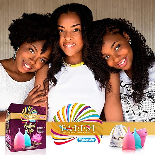 Miniatura 8 de Talisi - Juego de 2 tazas menstruales con taza de esterilización plegable de silicona plegable alternativa a tampones y almohadillas menstruación