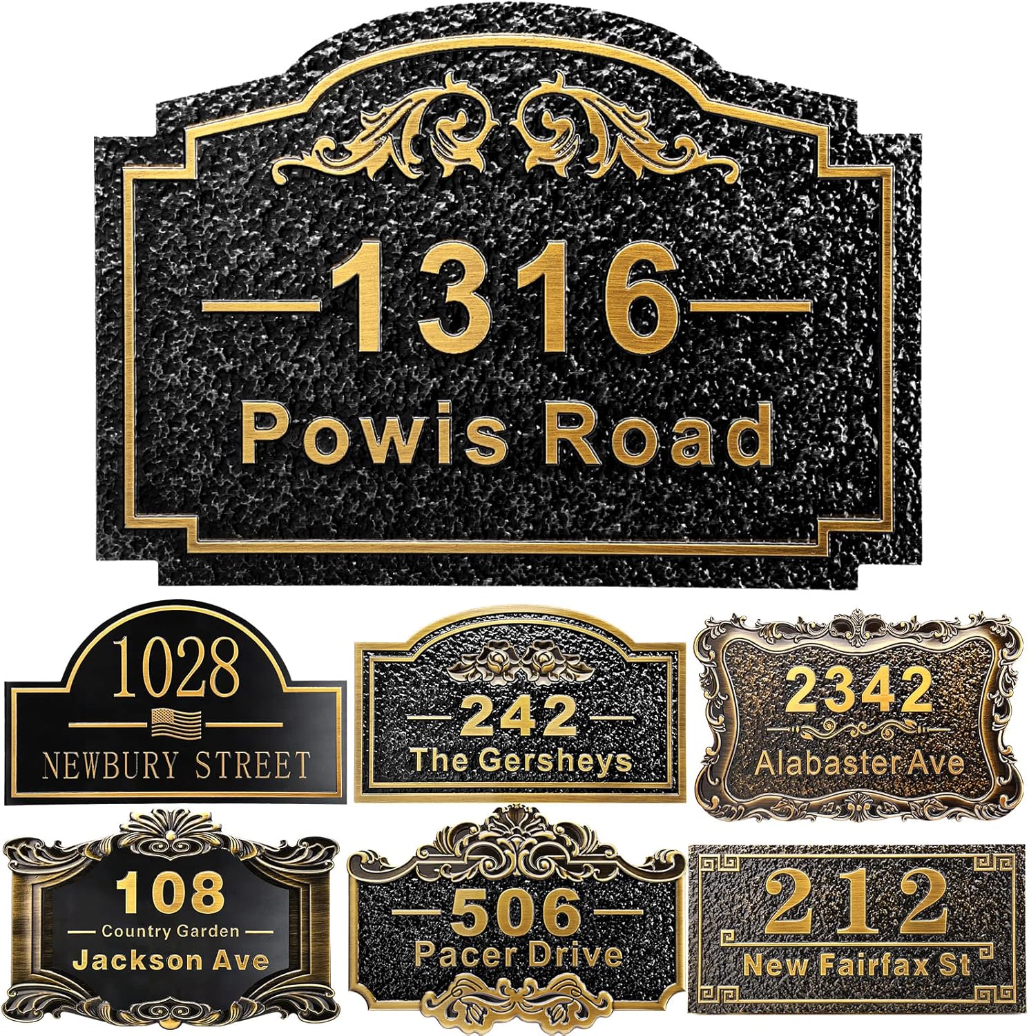 Personalized House Address Plaque 12" Cast Numbers for Outside Custom Street Name Address Sign Plate Vintage for Mailbox Door Room Classic Wall Outdoor Antique Brass