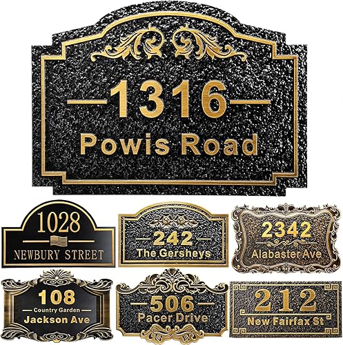 Vista 227 de Placa de dirección personalizada para vivienda con números fundidos de 12 pulgadas para exteriores, placa de identificación de dirección clásico-04