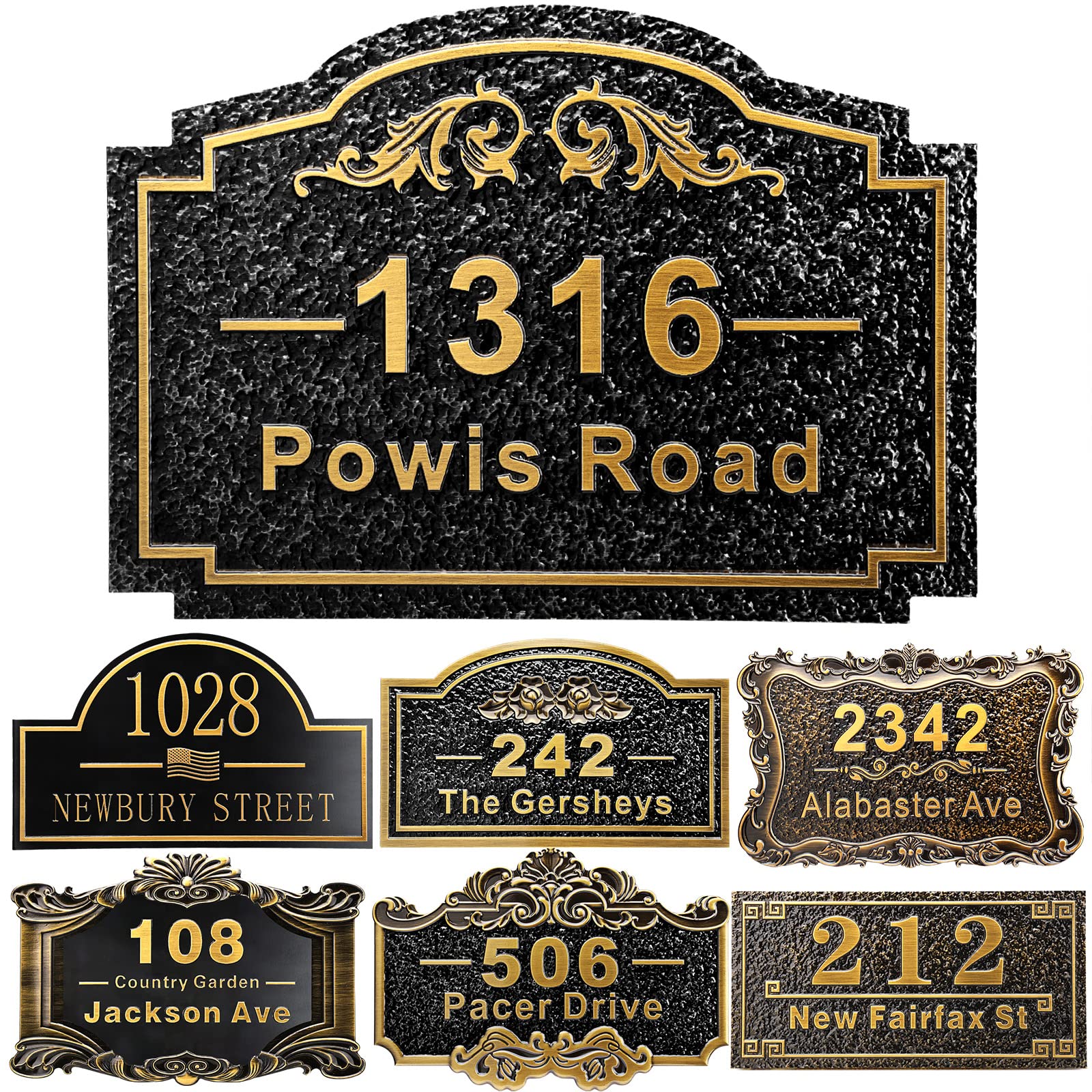 Personalized House Address Plaque 12" Cast Numbers for Outside Custom Street Name Address Sign Plate Vintage for Mailbox Door Room Classic Wall Outdoor Antique Brass
