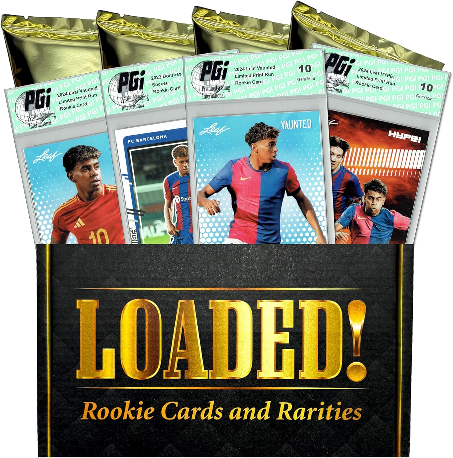 LOADED! PGI 10 Lamine Yamal Collector's Box: 4 Rookie Cards Leaf HYPE & Leaf Vaunted Soccer Rookie Cards