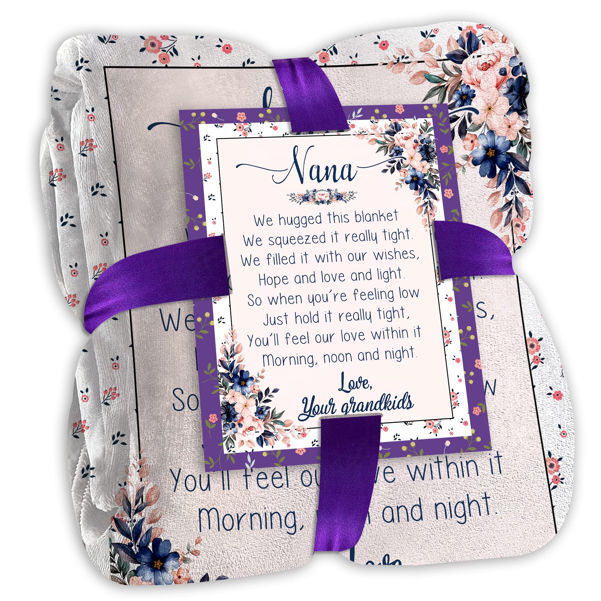 ATOurDealss Nana Blanket - Merry Christmas, Xmas, Birthday Gifts for Nana, Grandma Grandmother from Granddaughter Grandson Grandchildren - Presents 50x60 Inch Purple Floral Throw Blanket