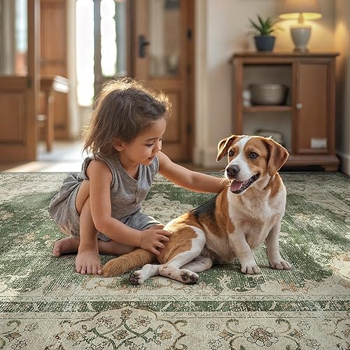 Miniatura 9 de Valenrug Alfombra lavable de 8 x 10 pulgadas, colección antigua, ultrafina, resistente a las manchas, para sala de estar, dormitorio, alfombra