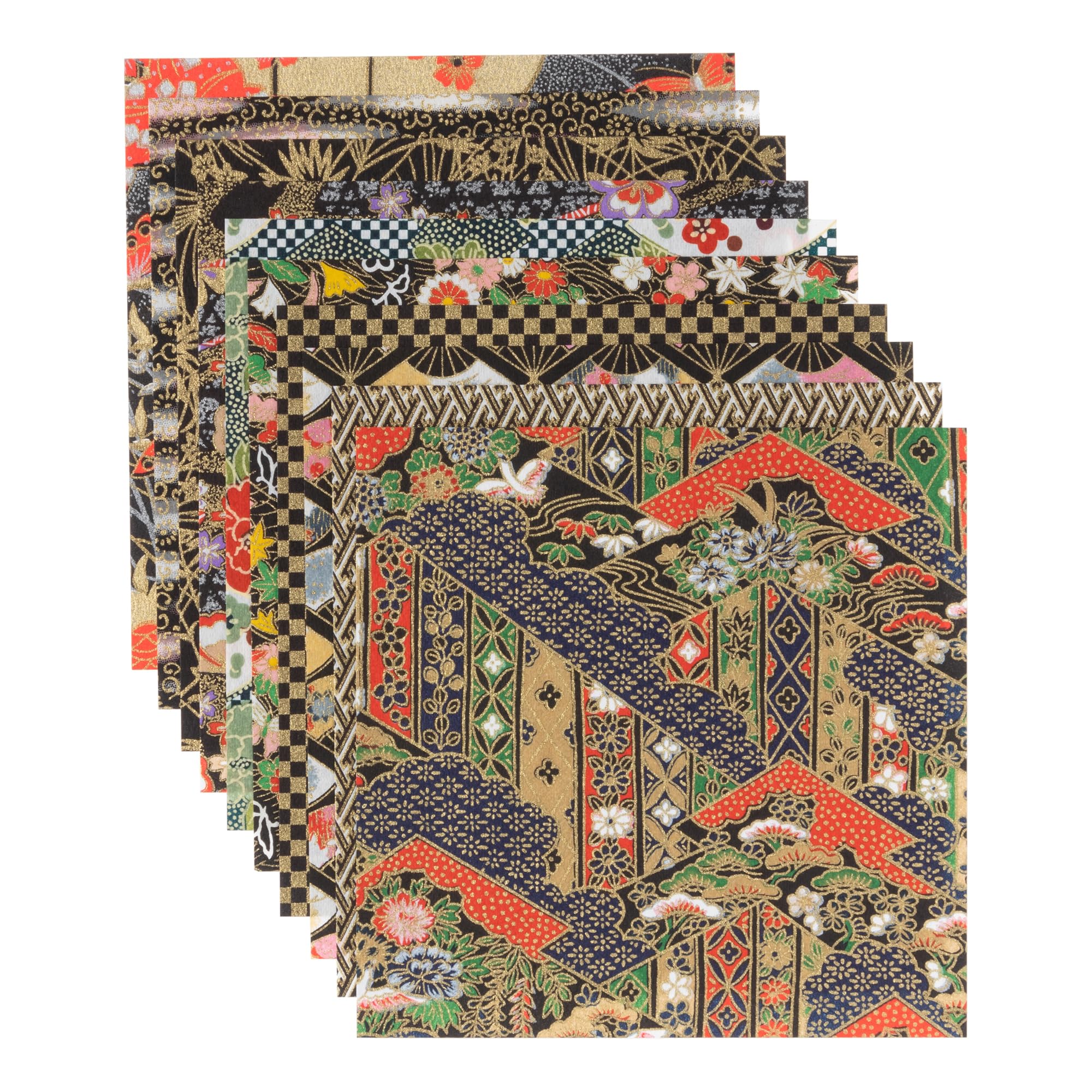 Washi Kawami Chiyo Paper Yuzen Washi 5.9 x 5.9 inches (15 x 15 cm), 10 Patterns, 10 Sheets, Black Type : Hobbies