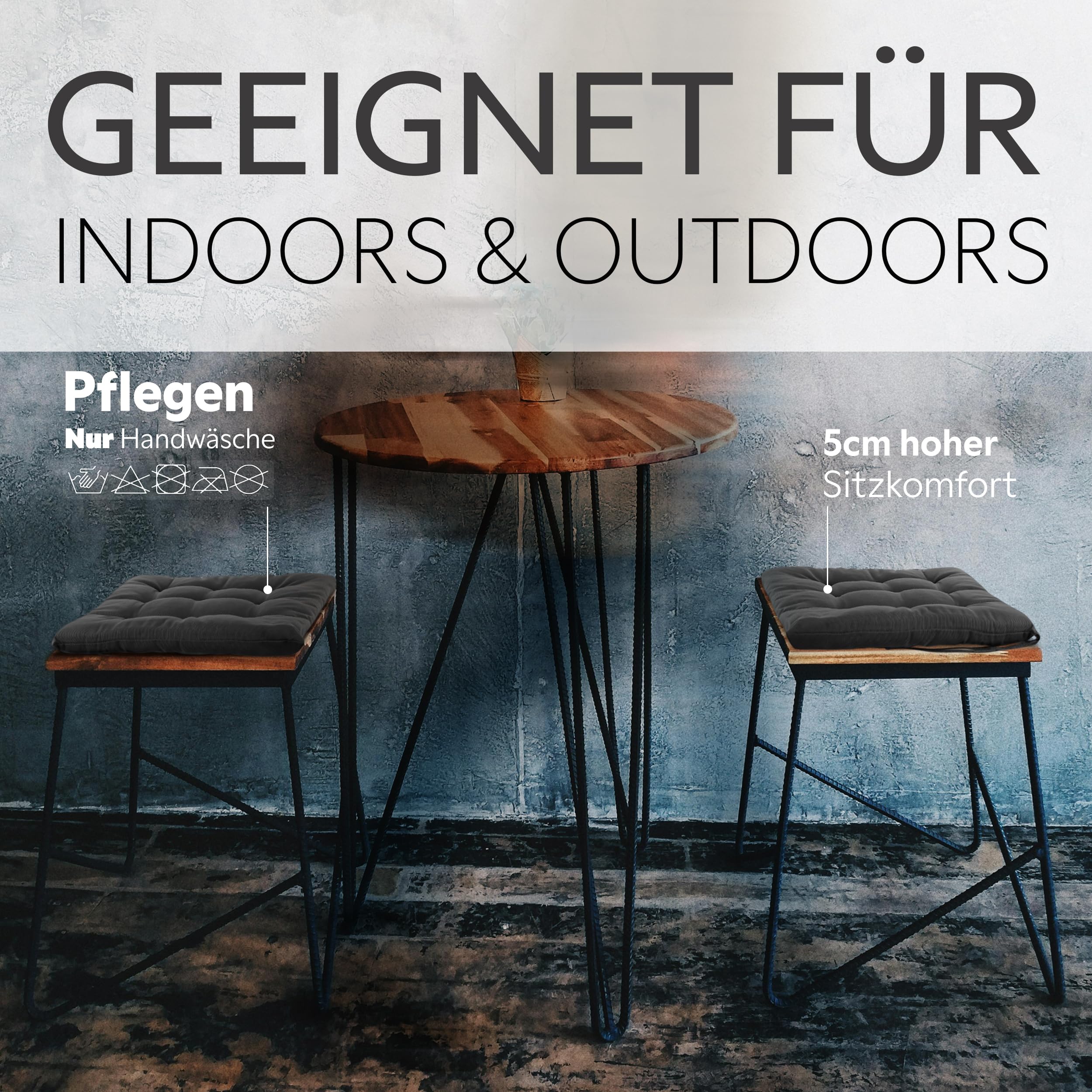 Brandsseller 6er Set Stuhlkissen 40x40x5 cm Sitzkissen Polster Stuhlauflage mit Haltebändern Dekokissen für Indoor Outdoor gesteppt - Anthrazit