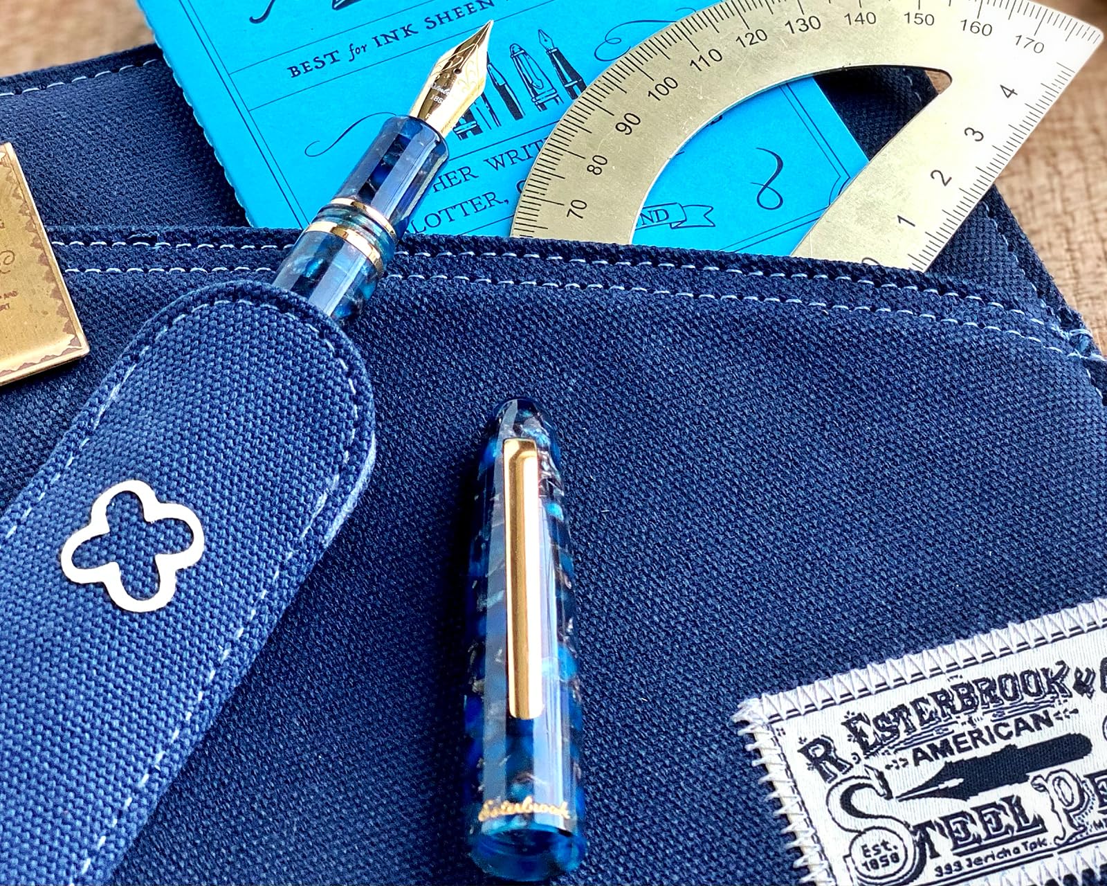 Esterbrook Estie Nouveau Blue Palladium Trim - Pluma estilográfica para cartuchos