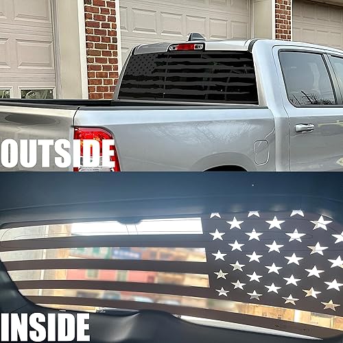 Miniatura 3 de Calcomanía para ventana trasera de la bandera estadounidense para camiones y SUV (66 x 17 pulgadas), calcomanía negra de la bandera de la antigua