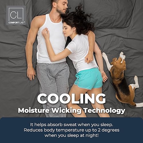 Miniatura 2 de Comfort Lab - Juego de sábanas y fundas de almohada refrescantes de 4 piezas, tecnología que absorbe la humedad, microfibra cepillada con sábana