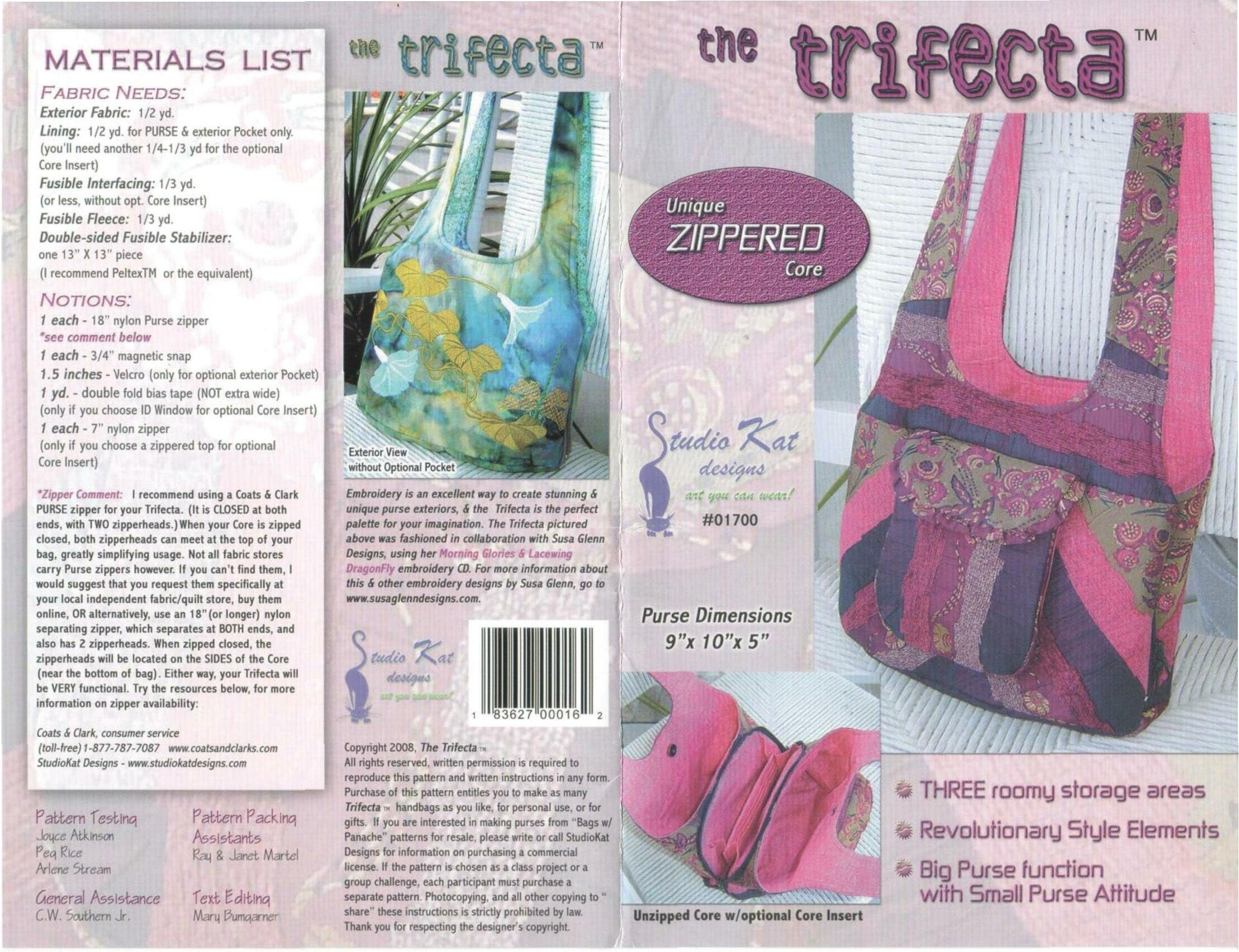 The Trifecta Bag Purse Pattern No. 1700 By Studio Kat Designs ~ Big Purse Function with Small Purse Attitude!
