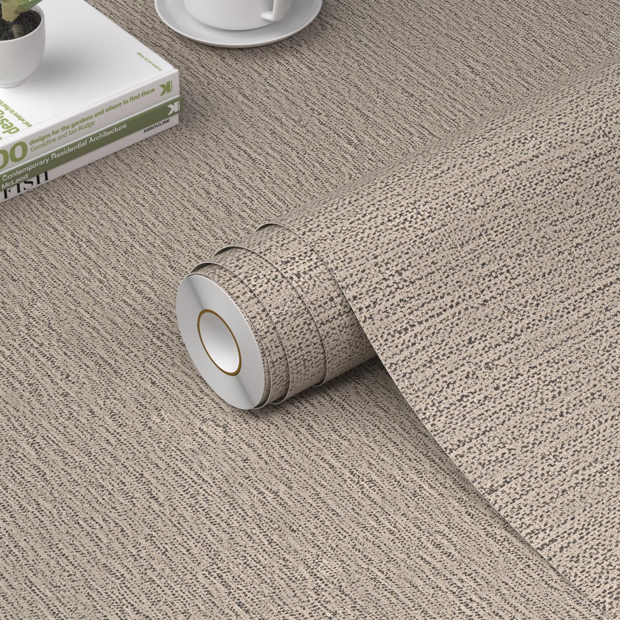 Papel tapiz de tela de hierba vinilo autoadhesivo papel de contacto lino sintético gris