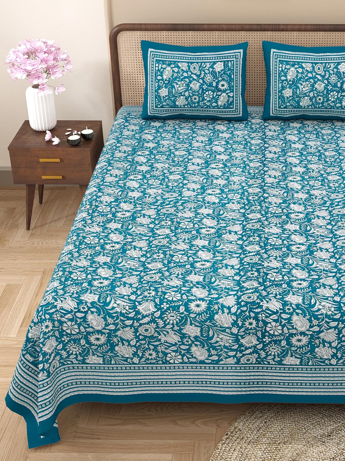 Bedsheet for Double Bed King Size|Jaipuri Rajasthani Cotton Bed Sheet|1 King Size Bedsheet with Pillow Cover|240 TC Jaipuri Prints Flat Double Bed Bedsheet Cotton King Size,Multicolor