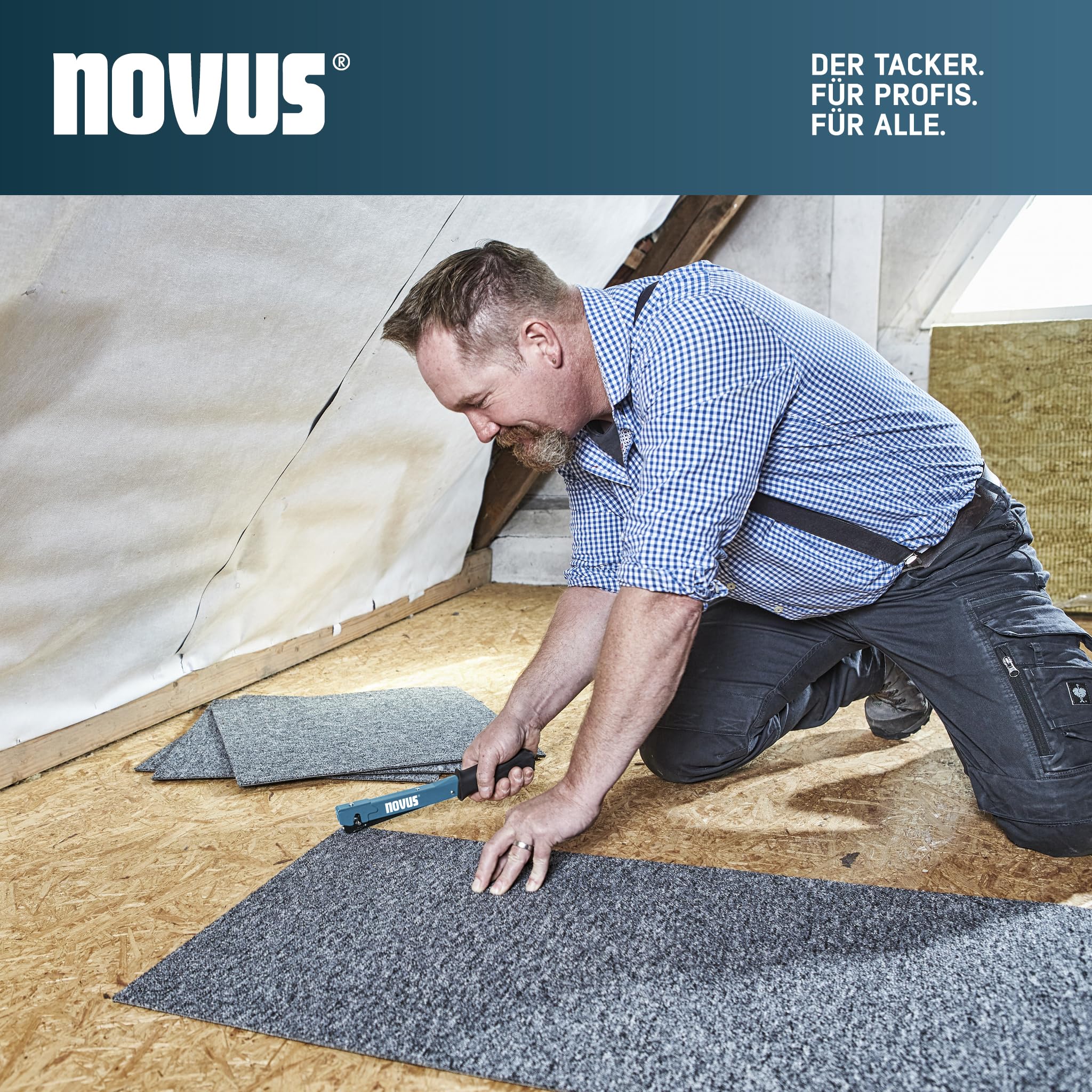 NOVUS TOOLS Hammertacker J-022 Set mit 5000 Klammern │ Leichter, robuster Schlagtacker aus Vollmetall mit Soft-Griff und Schnellladesystem │ Für Feindrahtklammern Typ 37 von 4-6 mm