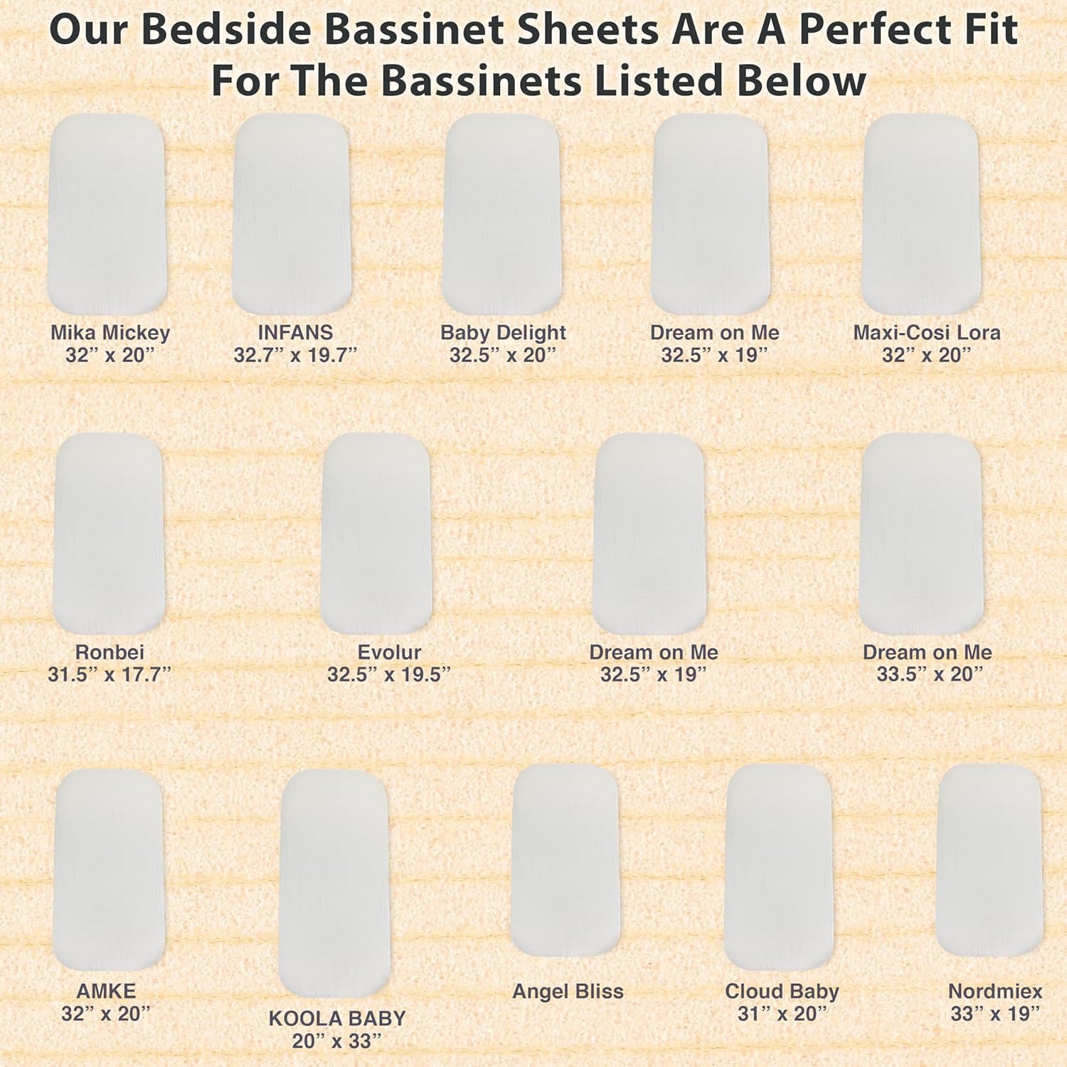 3-Pack Bedside Sleeper Bassinet Sheets | GOTS Certified Organic 100% Muslin Cotton | Ultra Soft & Breathable | 33×20×4” Fitted Sheets | Universal Fit 29–33” x 17–21” Pads