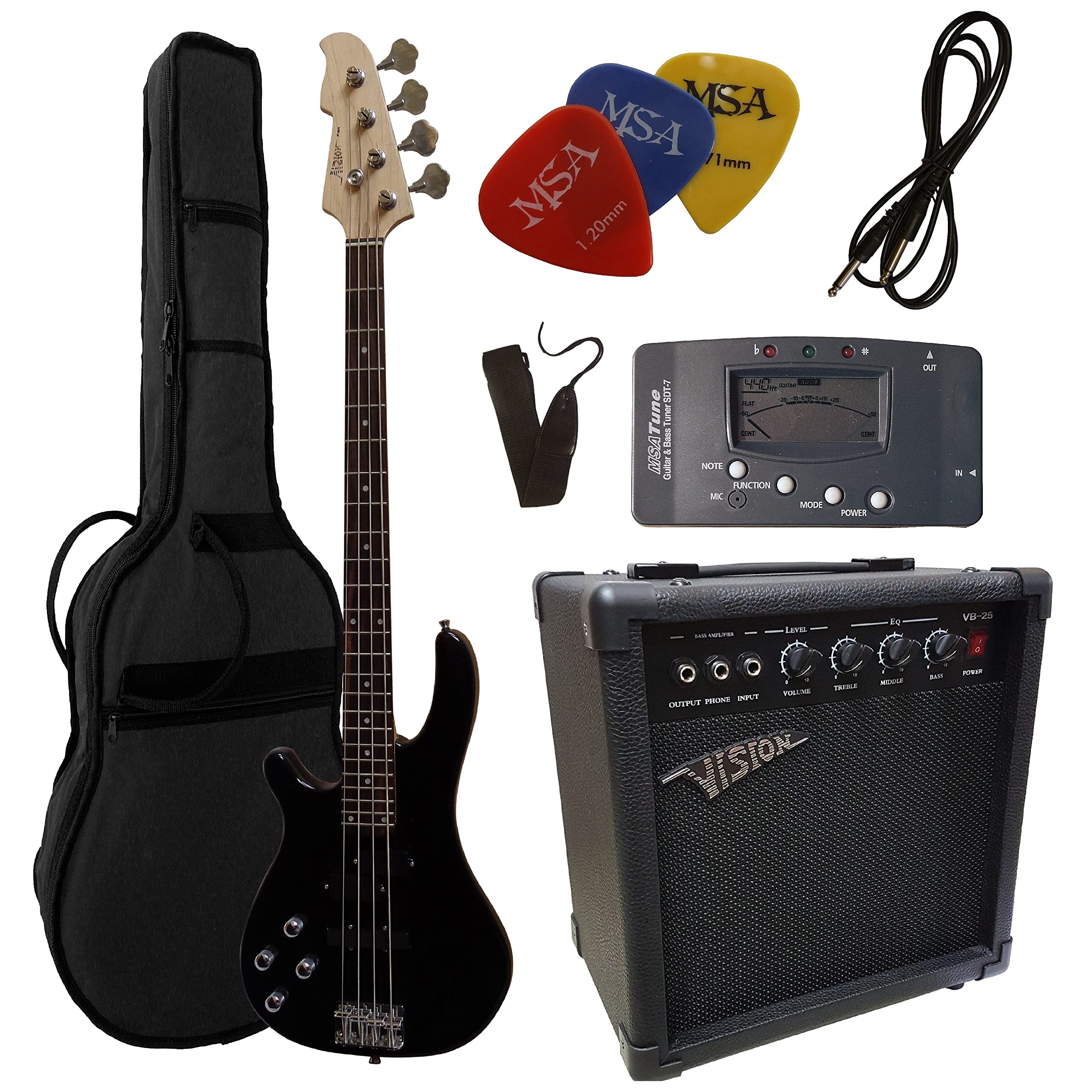 BASSO ELETTRICO NERO MANCINO - BASSI ELETTRICA BLACK PER MANCINO - SET ELLETRICHE CON AMPLIFICATORE DA 30WATT - BORSA - PLETTRO - CORDE - SINTONIZZATOR