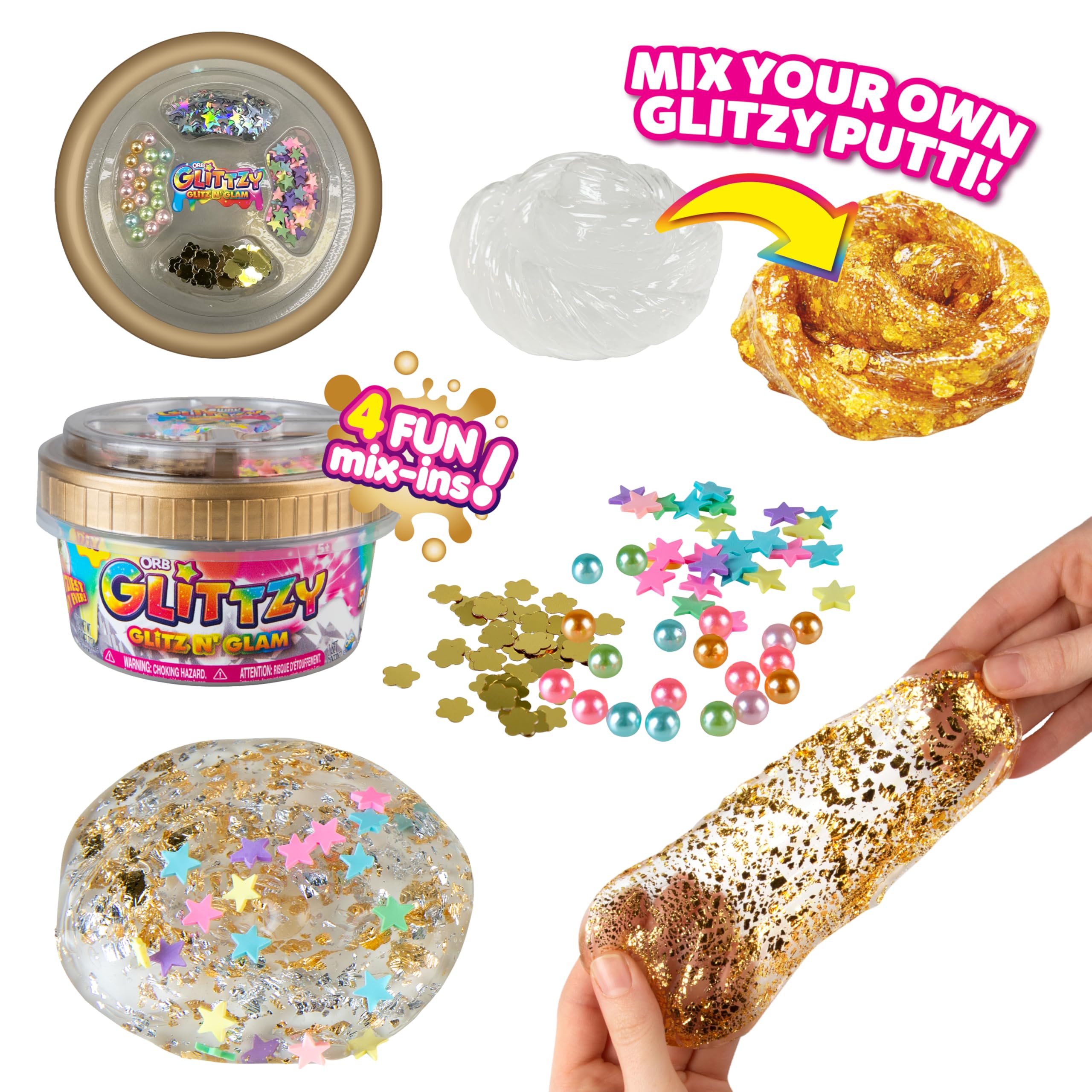 ORB Glittzy Glitz N' Glam 2 Pack - Fun, Design Your Own Sensory Slime with Mix-ins - Includes Gold and Silver Leaf to Color Your Slime - Perfect for Play, Stress Relief or Gifts for Kids & Adults